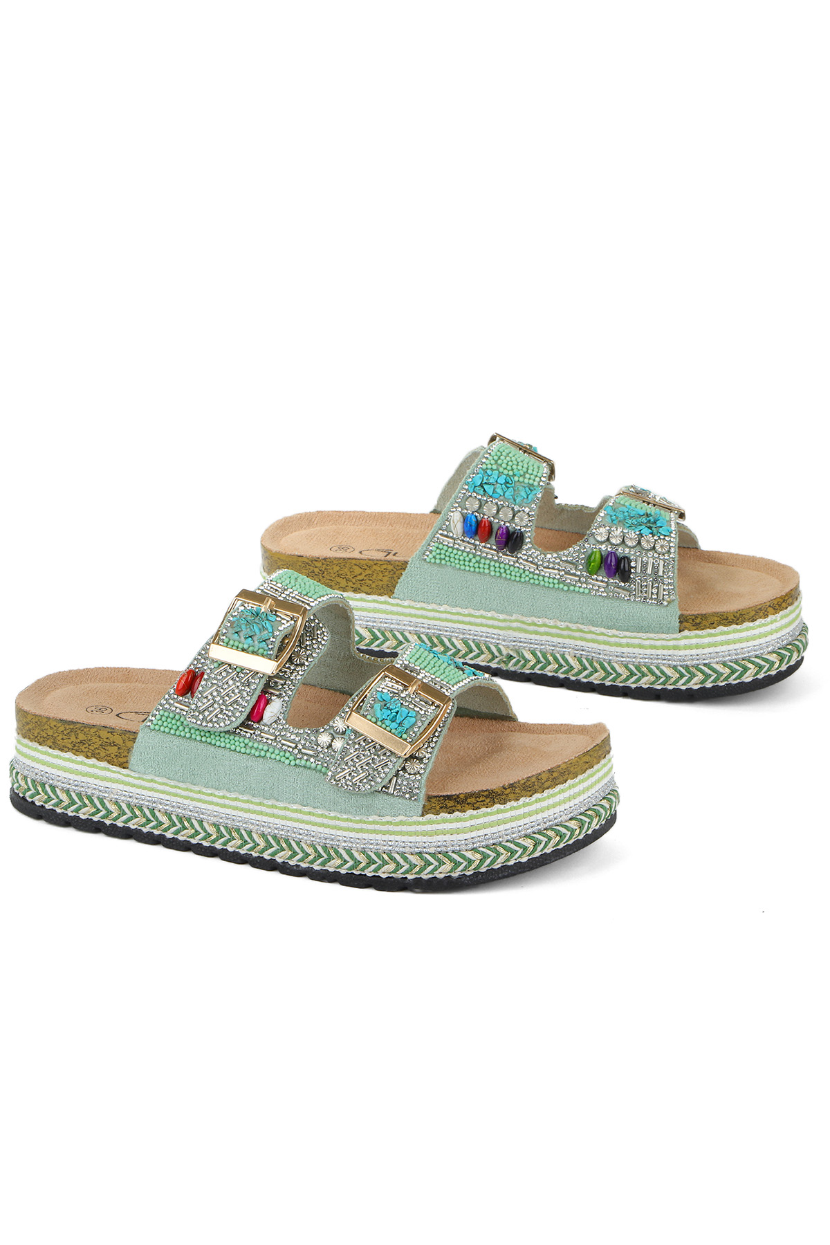 Quenn Taş Boncuk Detaylı Deniz Plaj Günlük Kadın Terlik - Görsel 4