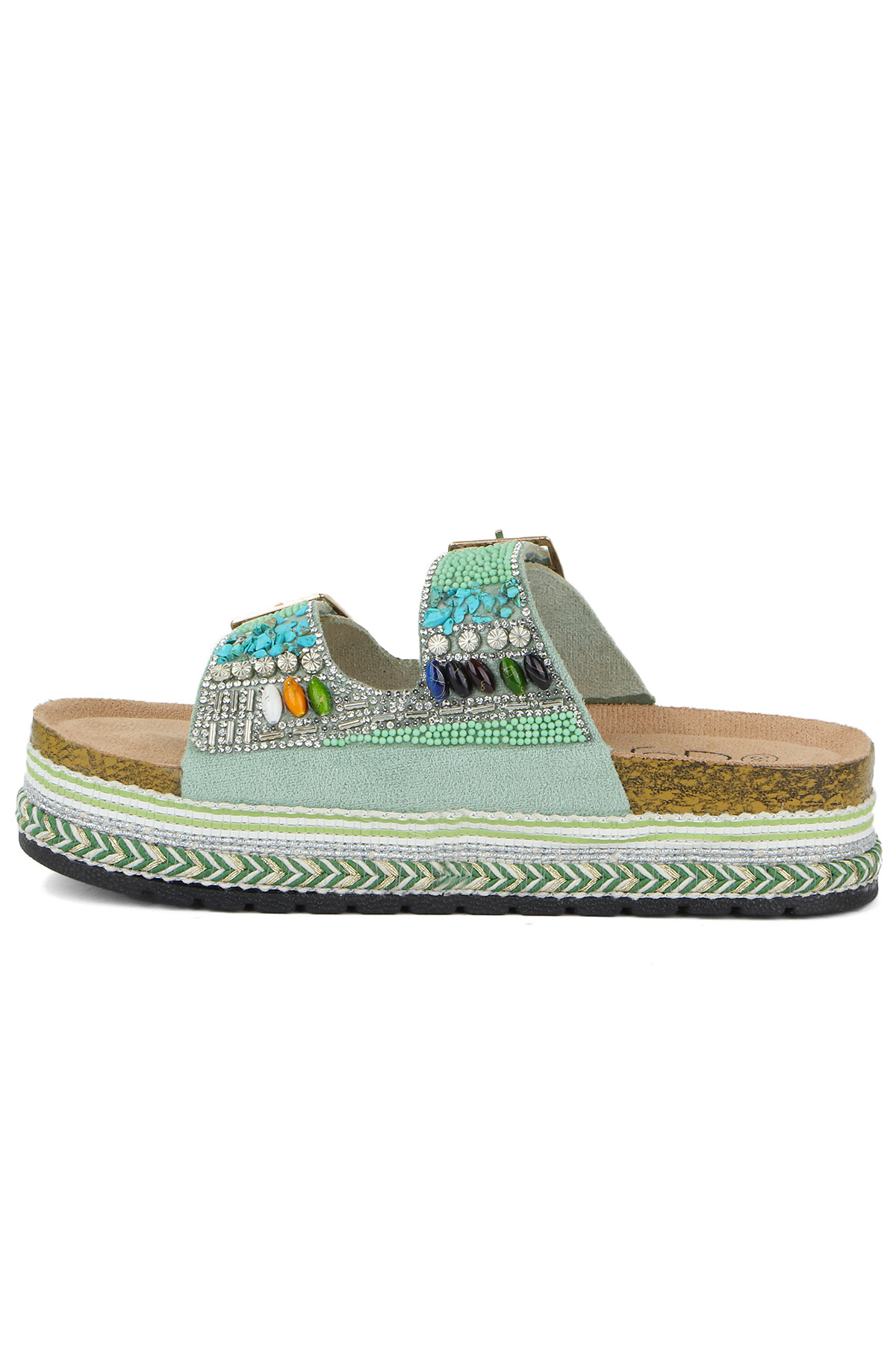 Quenn Taş Boncuk Detaylı Deniz Plaj Günlük Kadın Terlik - Görsel 6