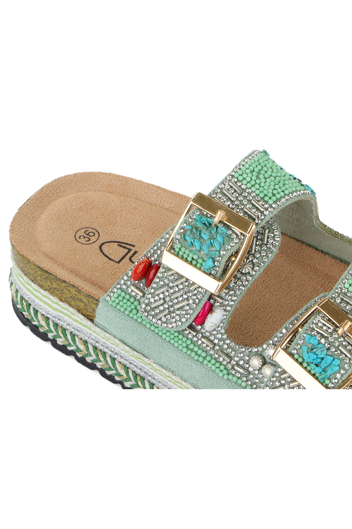 Quenn Taş Boncuk Detaylı Deniz Plaj Günlük Kadın Terlik - Görsel 7