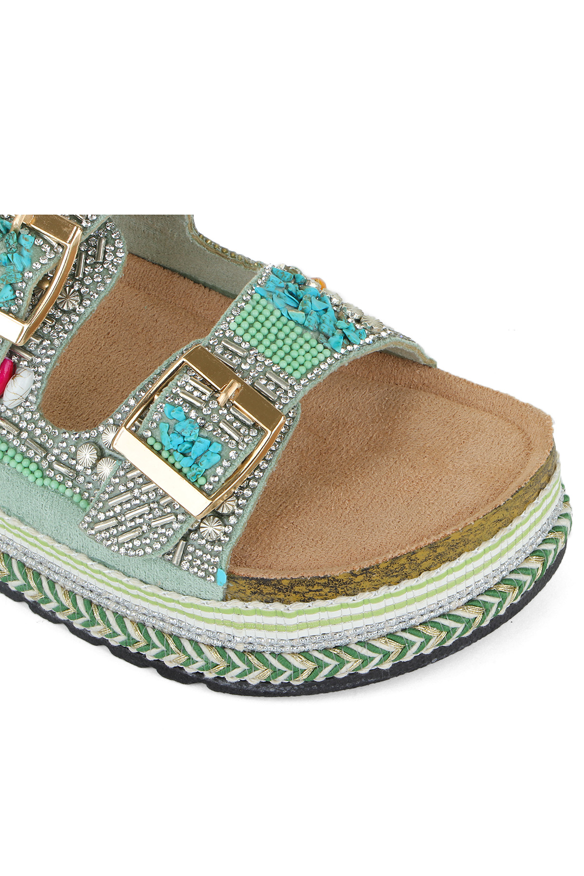 Quenn Taş Boncuk Detaylı Deniz Plaj Günlük Kadın Terlik - Görsel 8