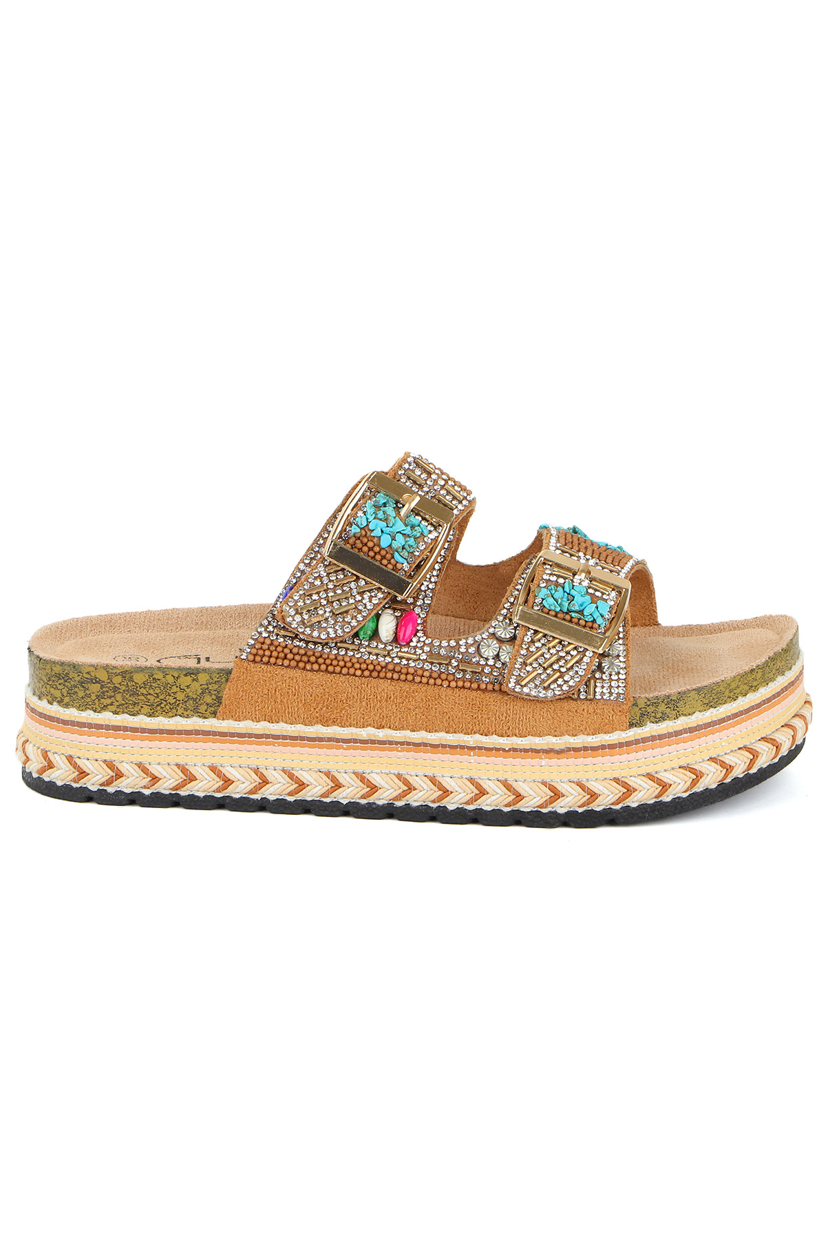 Quenn Taş Boncuk Detaylı Deniz Plaj Günlük Kadın Terlik - Görsel 2