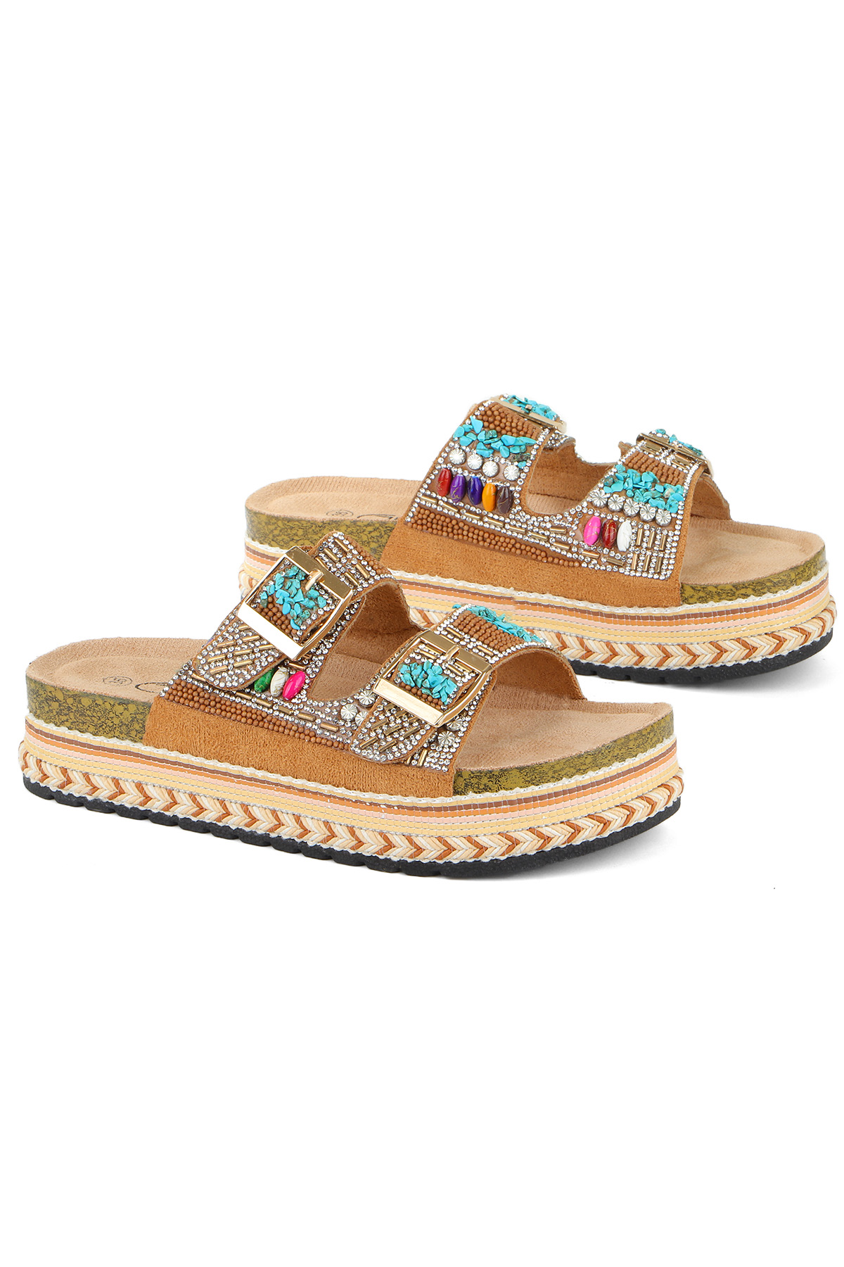 Quenn Taş Boncuk Detaylı Deniz Plaj Günlük Kadın Terlik - Görsel 4