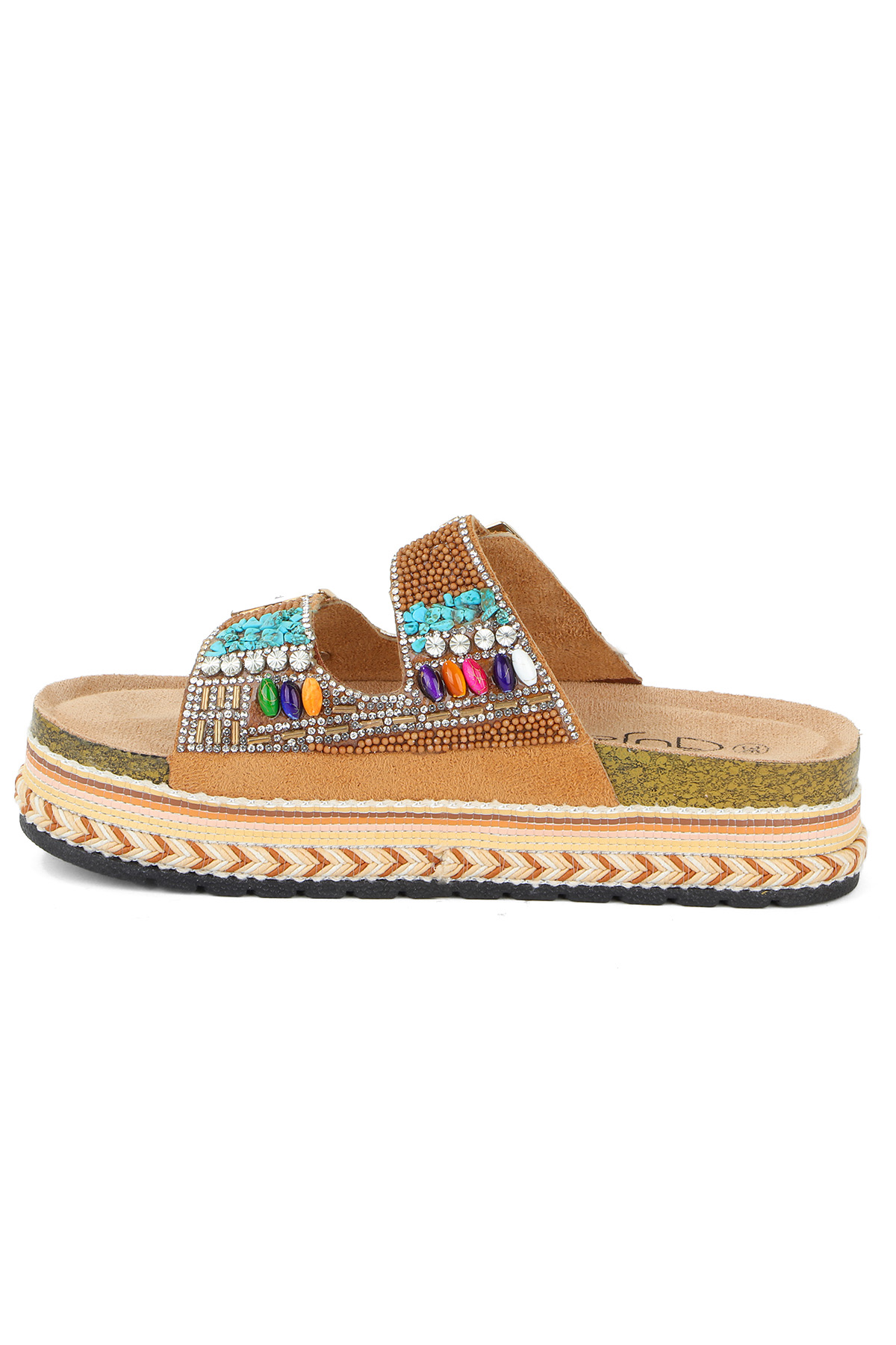 Quenn Taş Boncuk Detaylı Deniz Plaj Günlük Kadın Terlik - Görsel 6