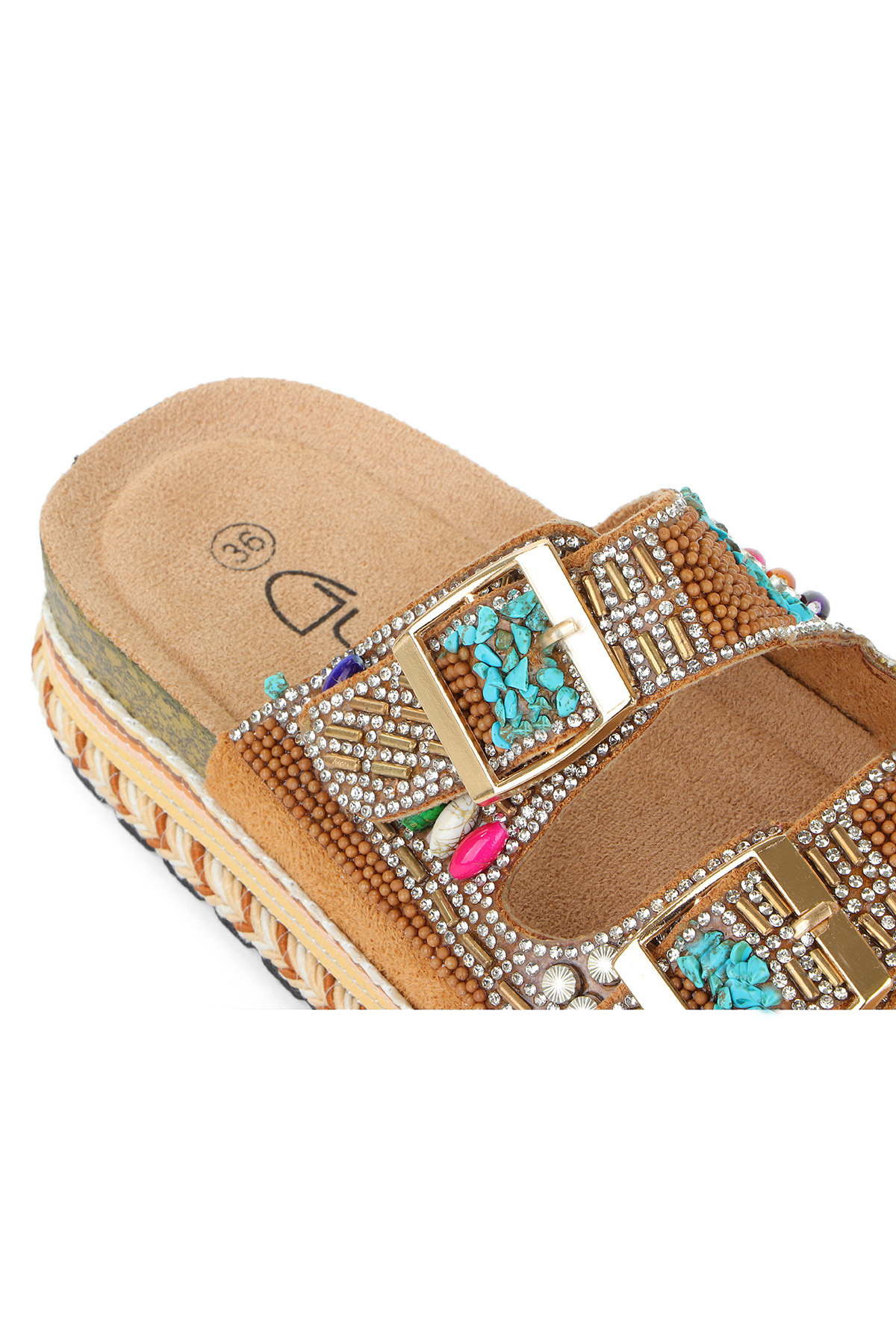 Quenn Taş Boncuk Detaylı Deniz Plaj Günlük Kadın Terlik - Görsel 8