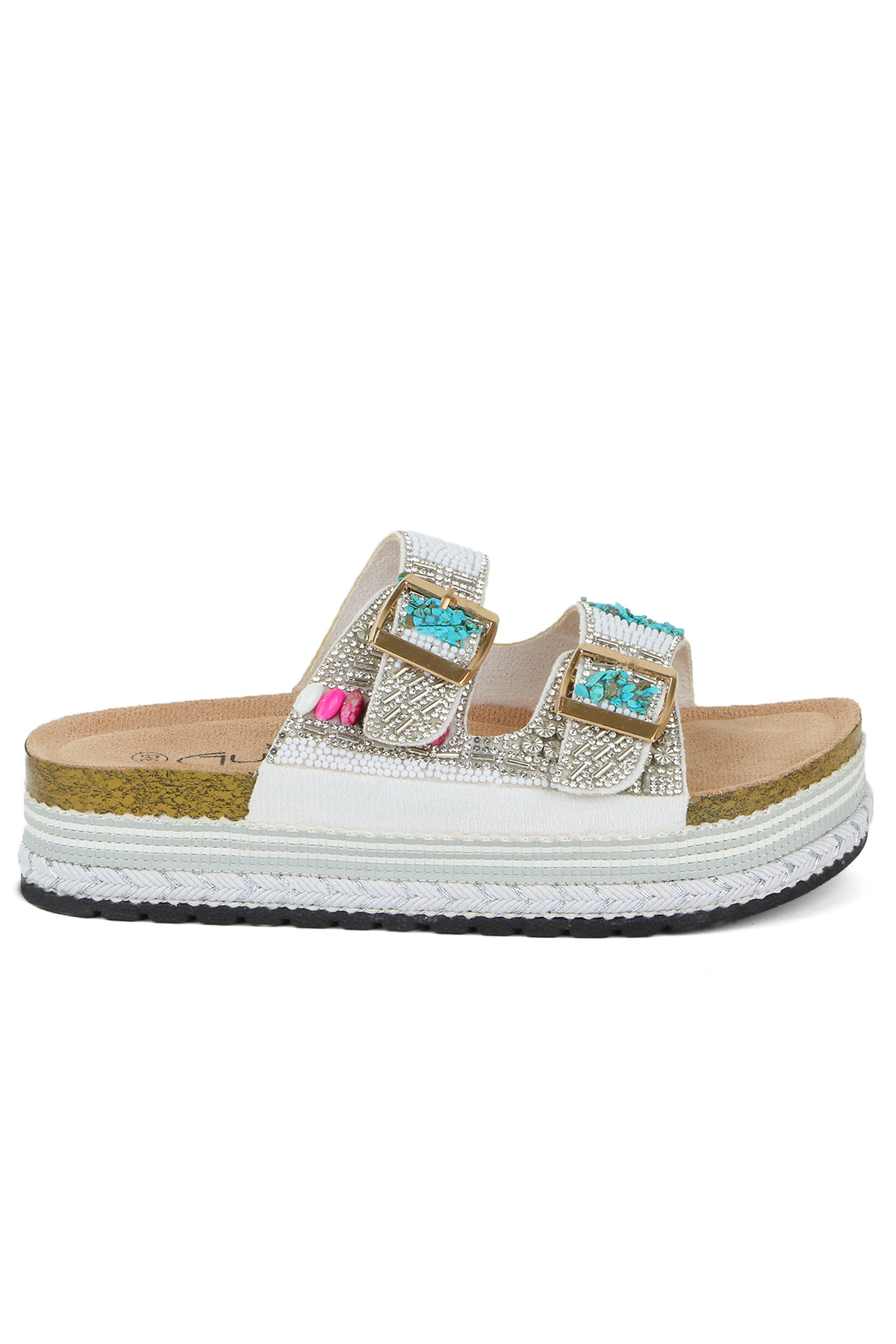 Quenn Taş Boncuk Detaylı Deniz Plaj Günlük Kadın Terlik - Görsel 2