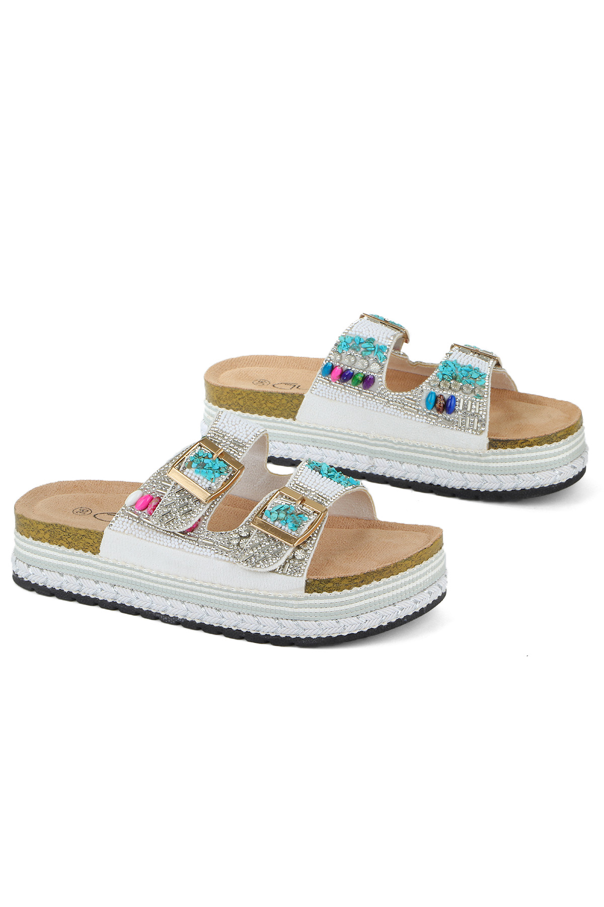 Quenn Taş Boncuk Detaylı Deniz Plaj Günlük Kadın Terlik - Görsel 4