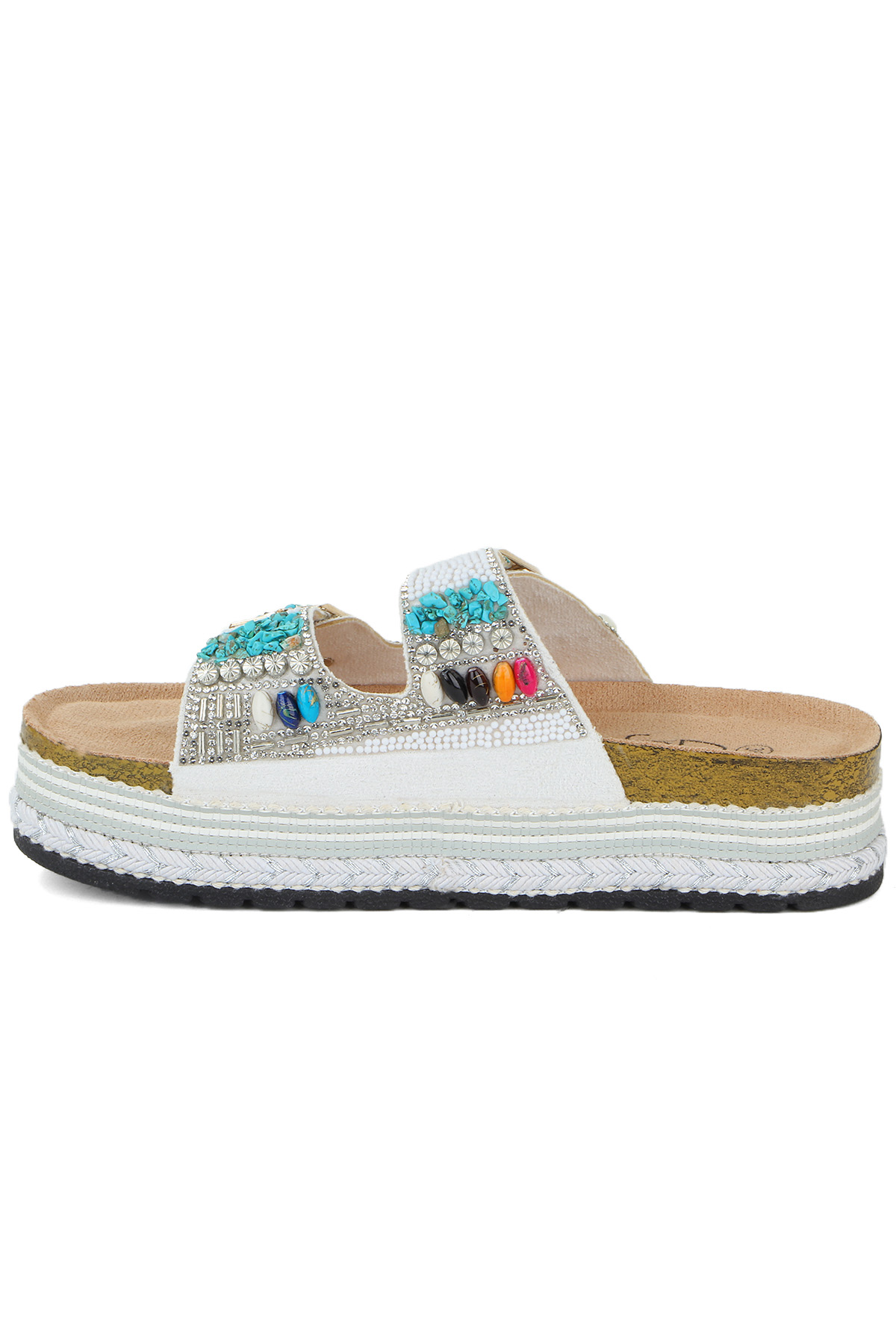 Quenn Taş Boncuk Detaylı Deniz Plaj Günlük Kadın Terlik - Görsel 6