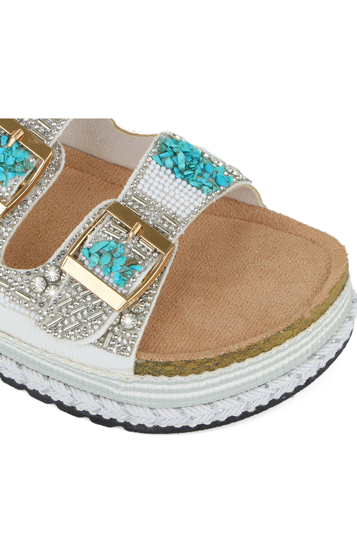 Quenn Taş Boncuk Detaylı Deniz Plaj Günlük Kadın Terlik - Görsel 7