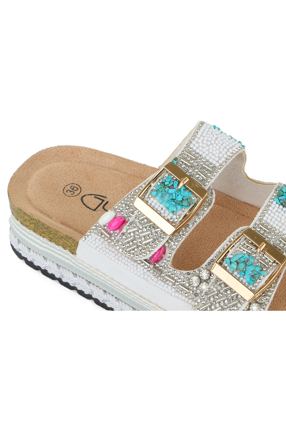 Quenn Taş Boncuk Detaylı Deniz Plaj Günlük Kadın Terlik - Görsel 8