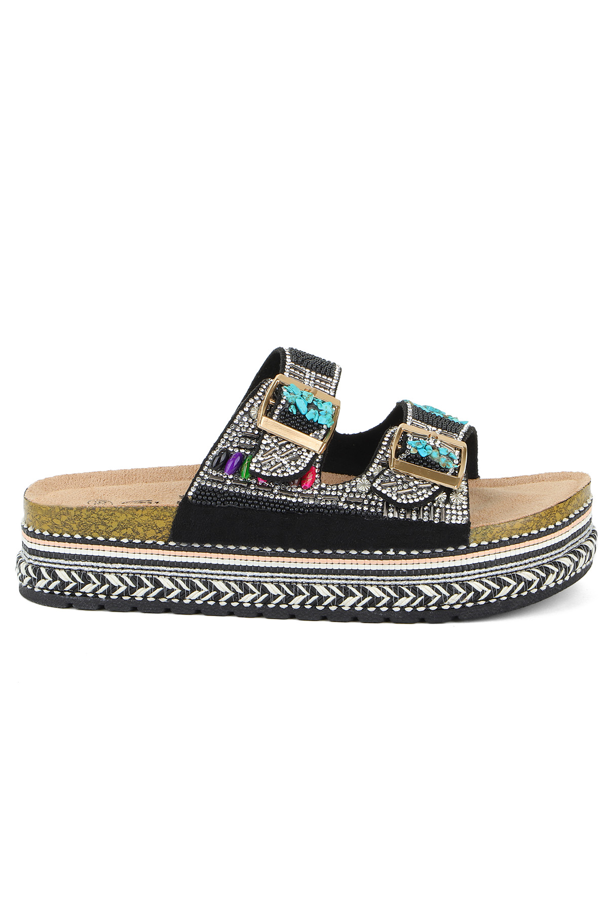 Quenn Taş Boncuk Detaylı Deniz Plaj Günlük Kadın Terlik - Görsel 2