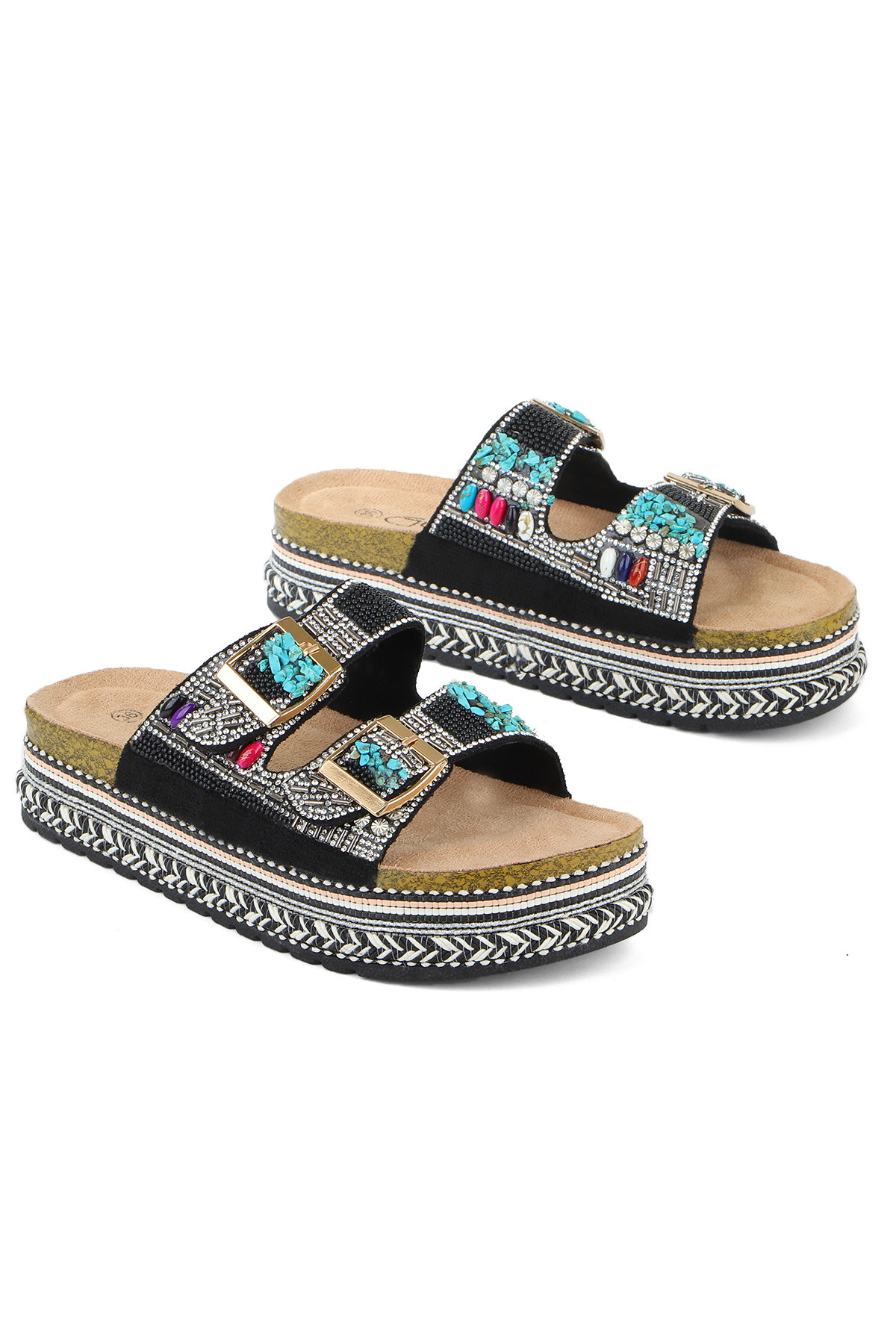 Quenn Taş Boncuk Detaylı Deniz Plaj Günlük Kadın Terlik - Görsel 4