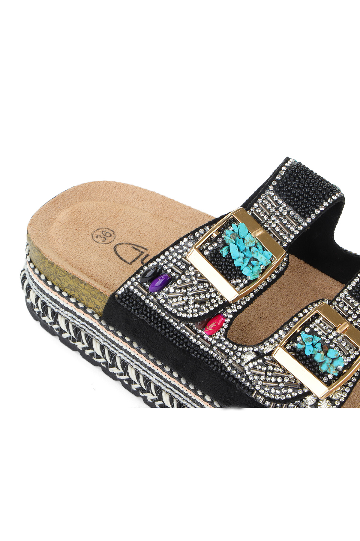 Quenn Taş Boncuk Detaylı Deniz Plaj Günlük Kadın Terlik - Görsel 8