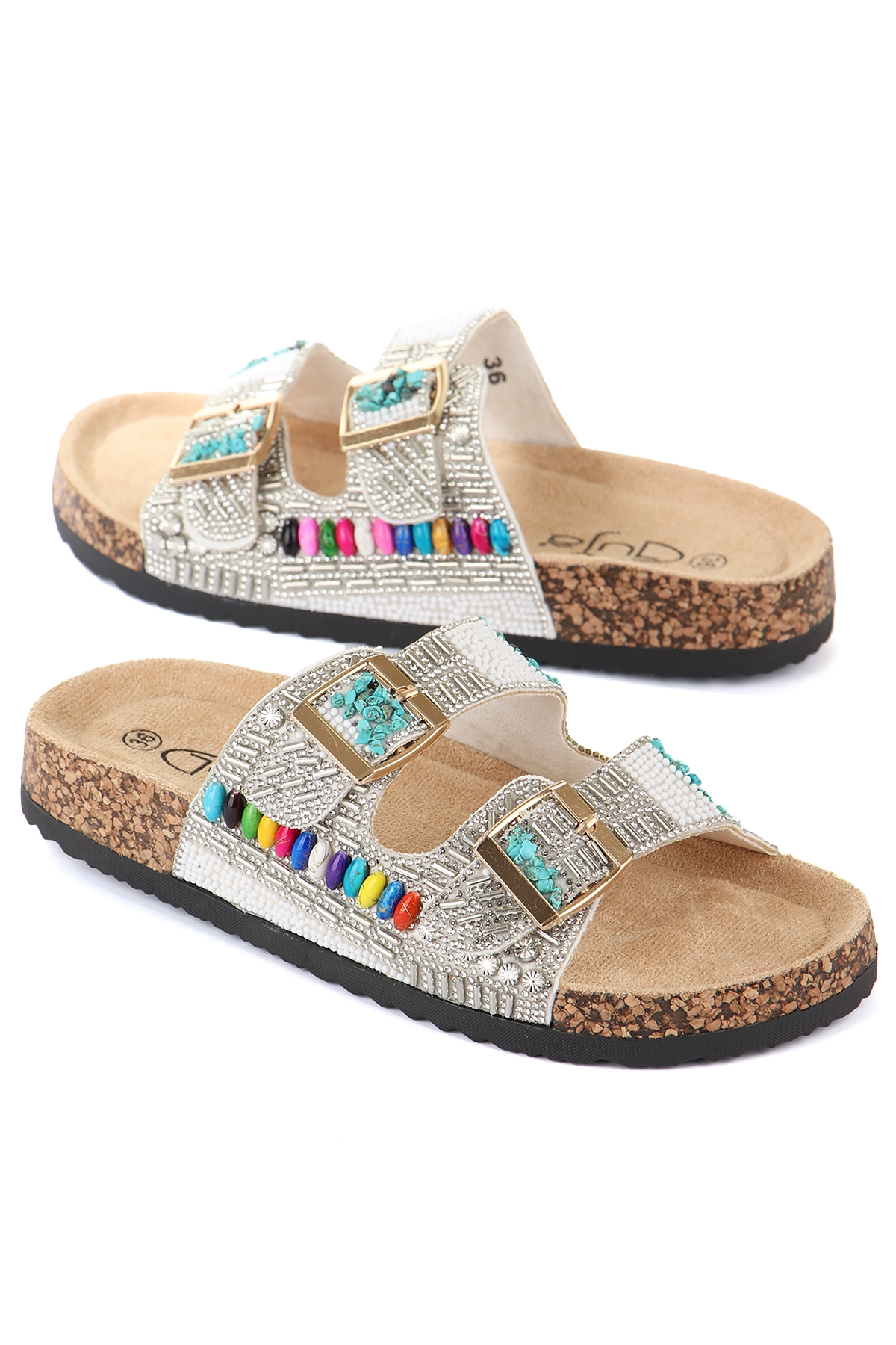 Toledo Anatomik Taban Taşlı Boncuk Detaylı Kadın Terlik - Görsel 4