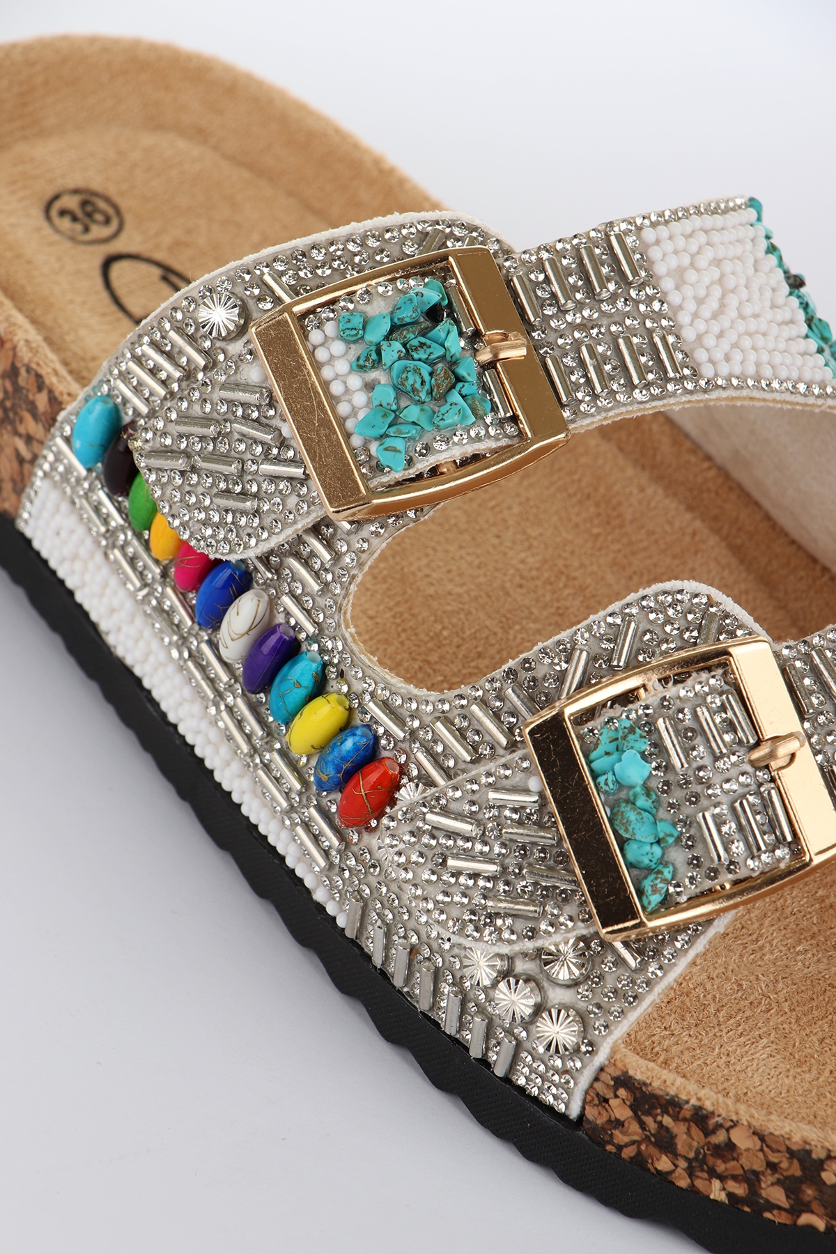 Toledo Anatomik Taban Taşlı Boncuk Detaylı Kadın Terlik - Görsel 7