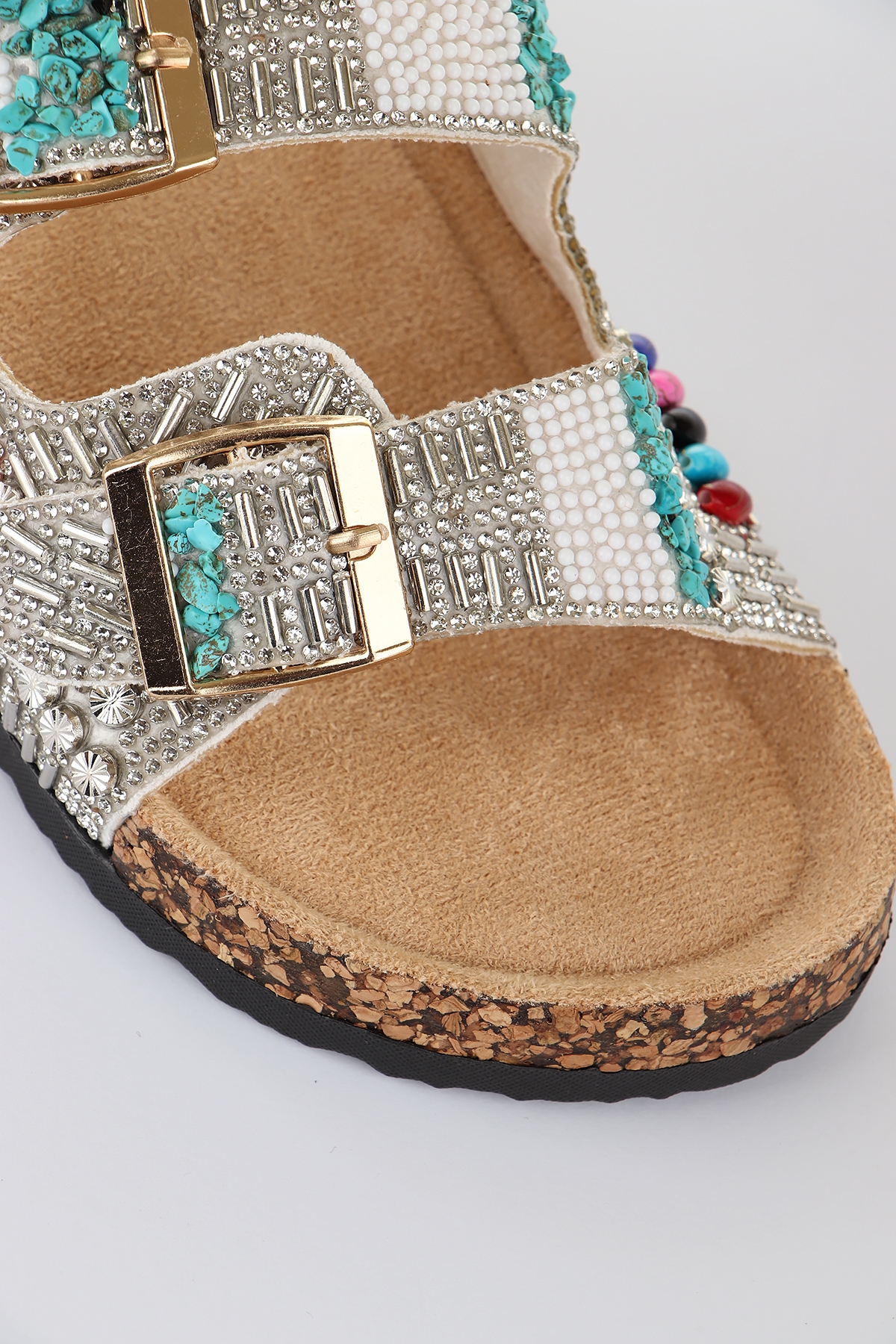 Toledo Anatomik Taban Taşlı Boncuk Detaylı Kadın Terlik - Görsel 8