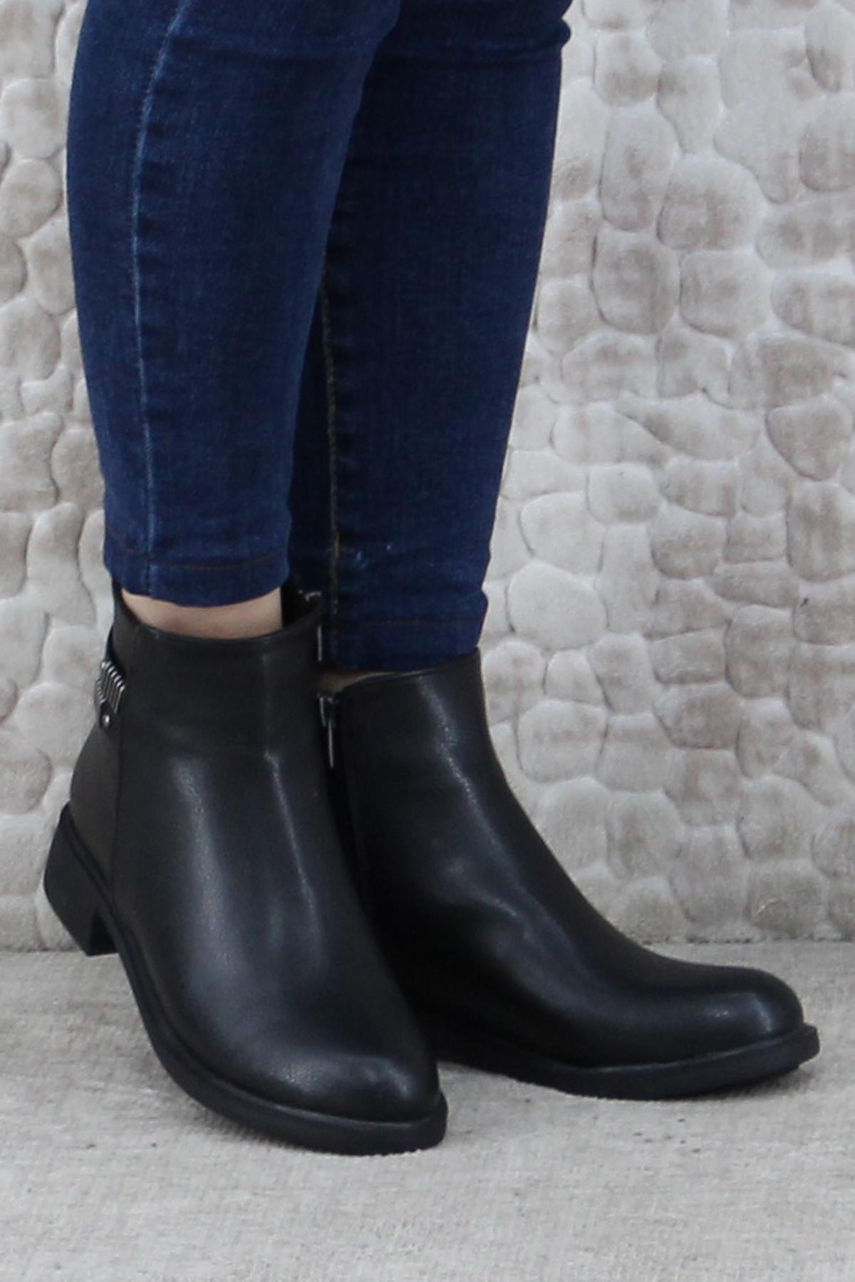 3529 Rahat Alçak Topuk Toka Detaylı Sıcak Astar Kadın Bot - Görsel 3