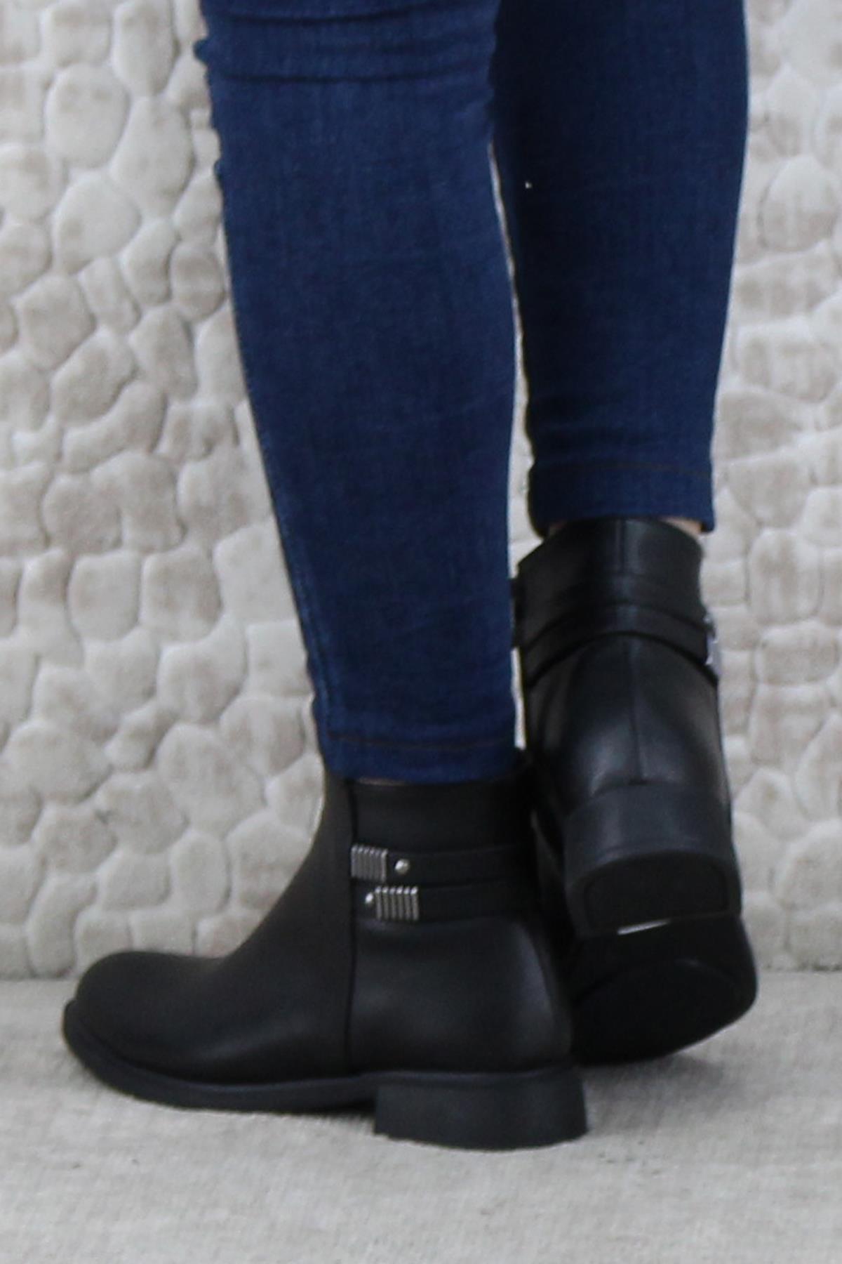 3529 Rahat Alçak Topuk Toka Detaylı Sıcak Astar Kadın Bot - Görsel 5