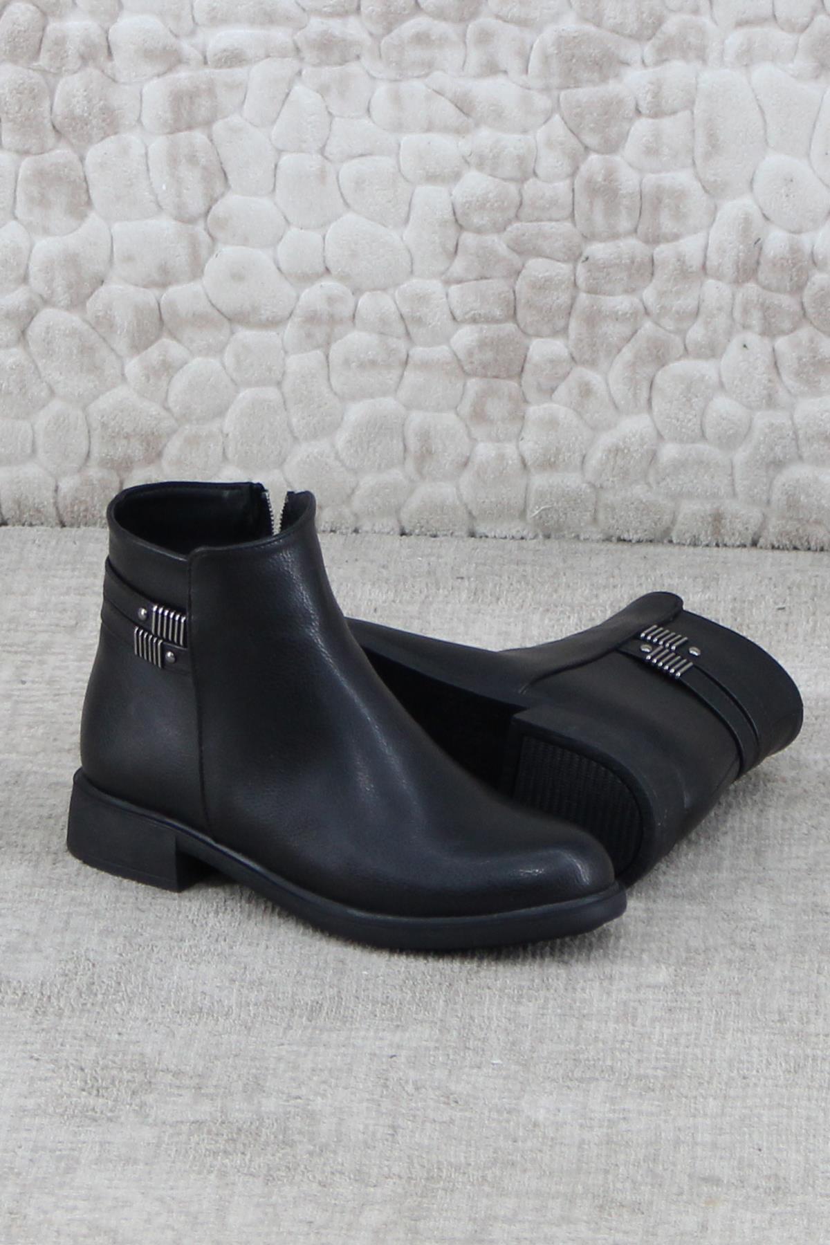 3529 Rahat Alçak Topuk Toka Detaylı Sıcak Astar Kadın Bot - Görsel 6