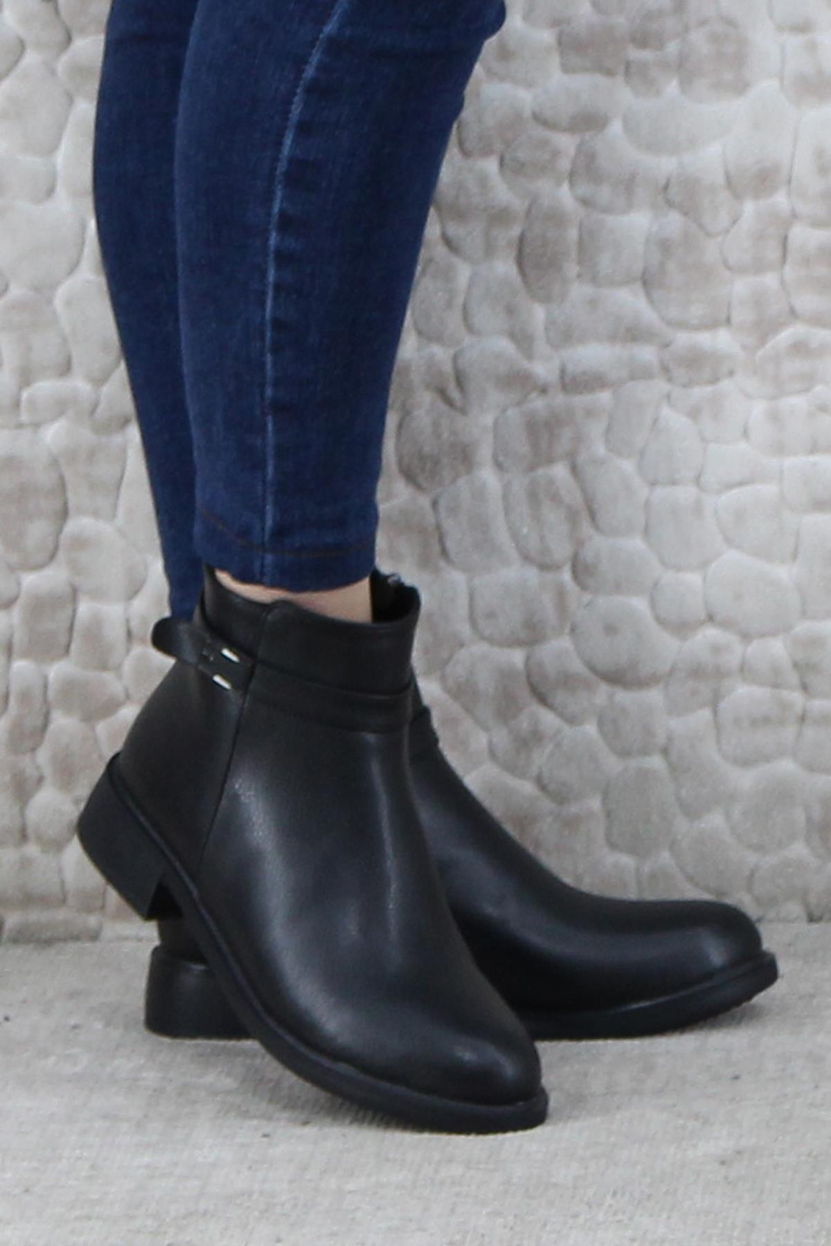 3527 Rahat Alçak Topuk Toka Detaylı Sıcak Astar Kadın Bot - Görsel 2