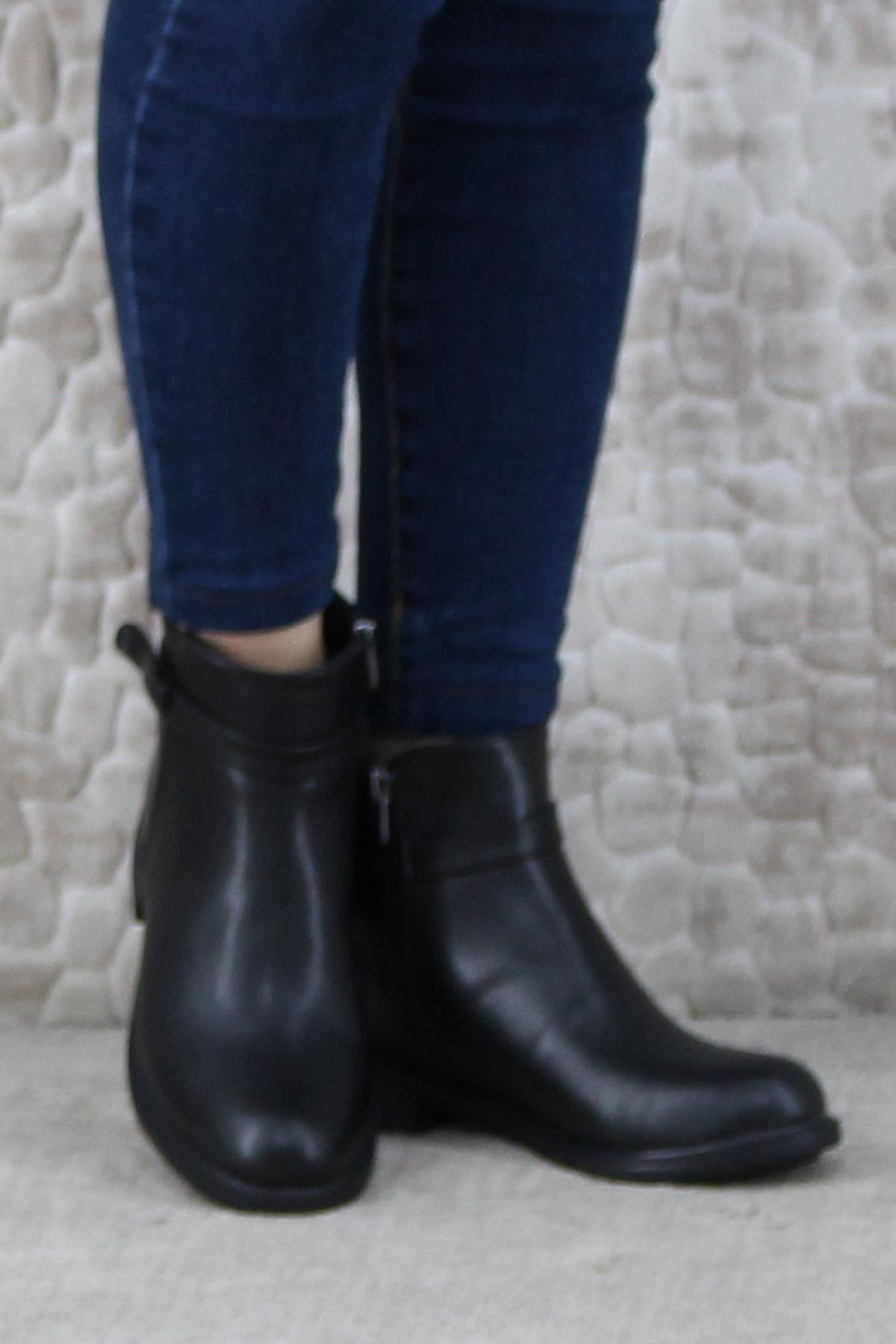 3527 Rahat Alçak Topuk Toka Detaylı Sıcak Astar Kadın Bot - Görsel 3