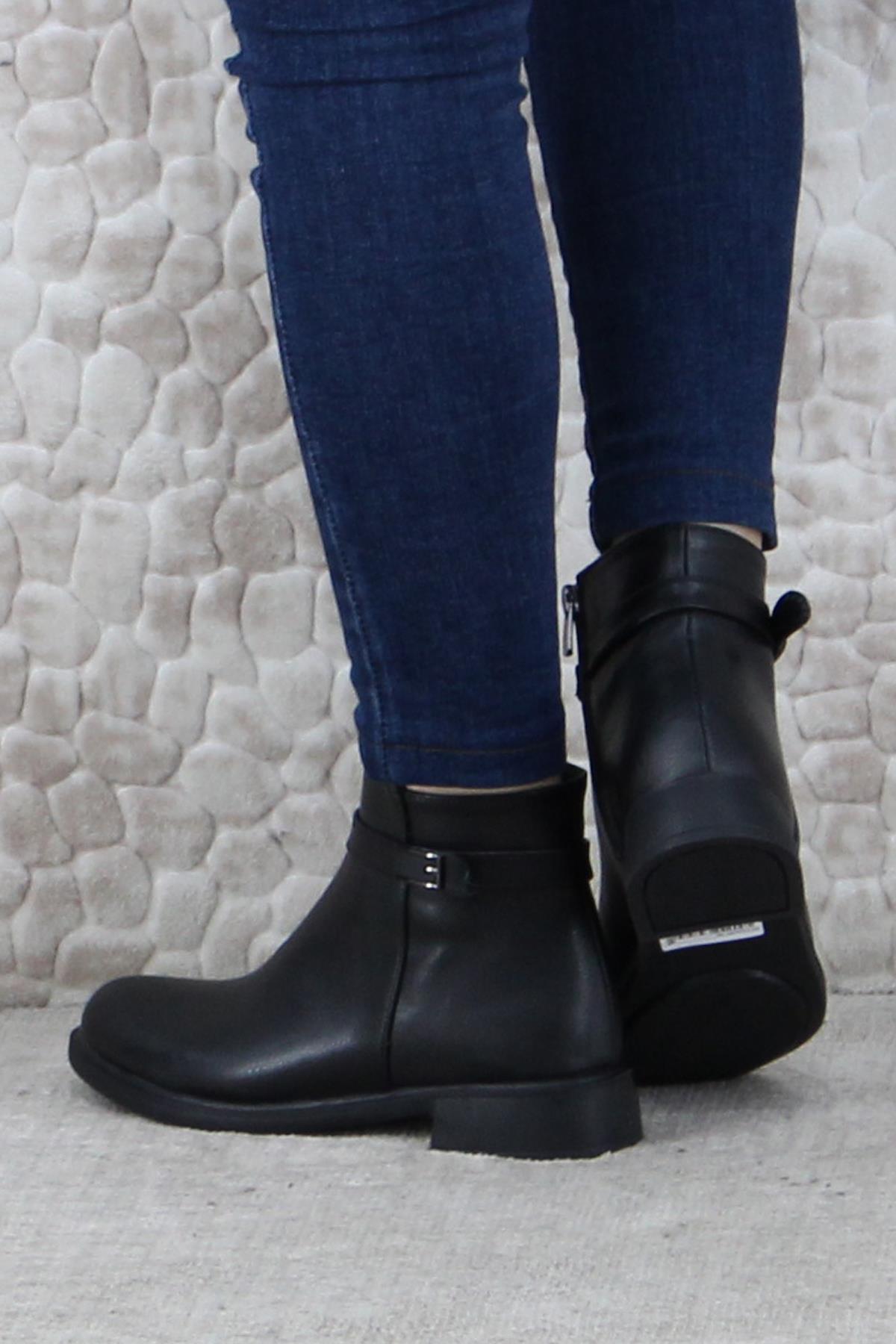 3527 Rahat Alçak Topuk Toka Detaylı Sıcak Astar Kadın Bot - Görsel 5