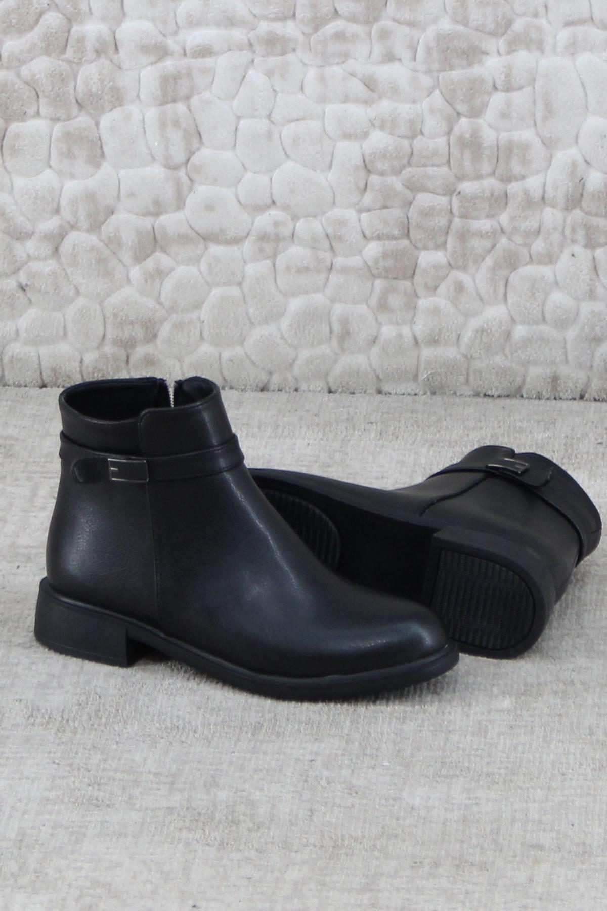 3527 Rahat Alçak Topuk Toka Detaylı Sıcak Astar Kadın Bot - Görsel 6