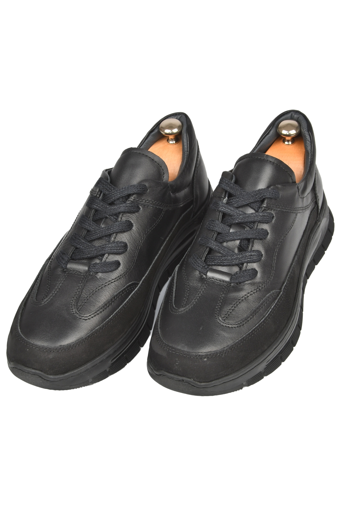 DeepSEA Erkek Siyah Bağcıklı Yüksek Taban Ortopedik Orijinal Deri Spor Ayakkabı Sneaker 2501007 - Görsel 2