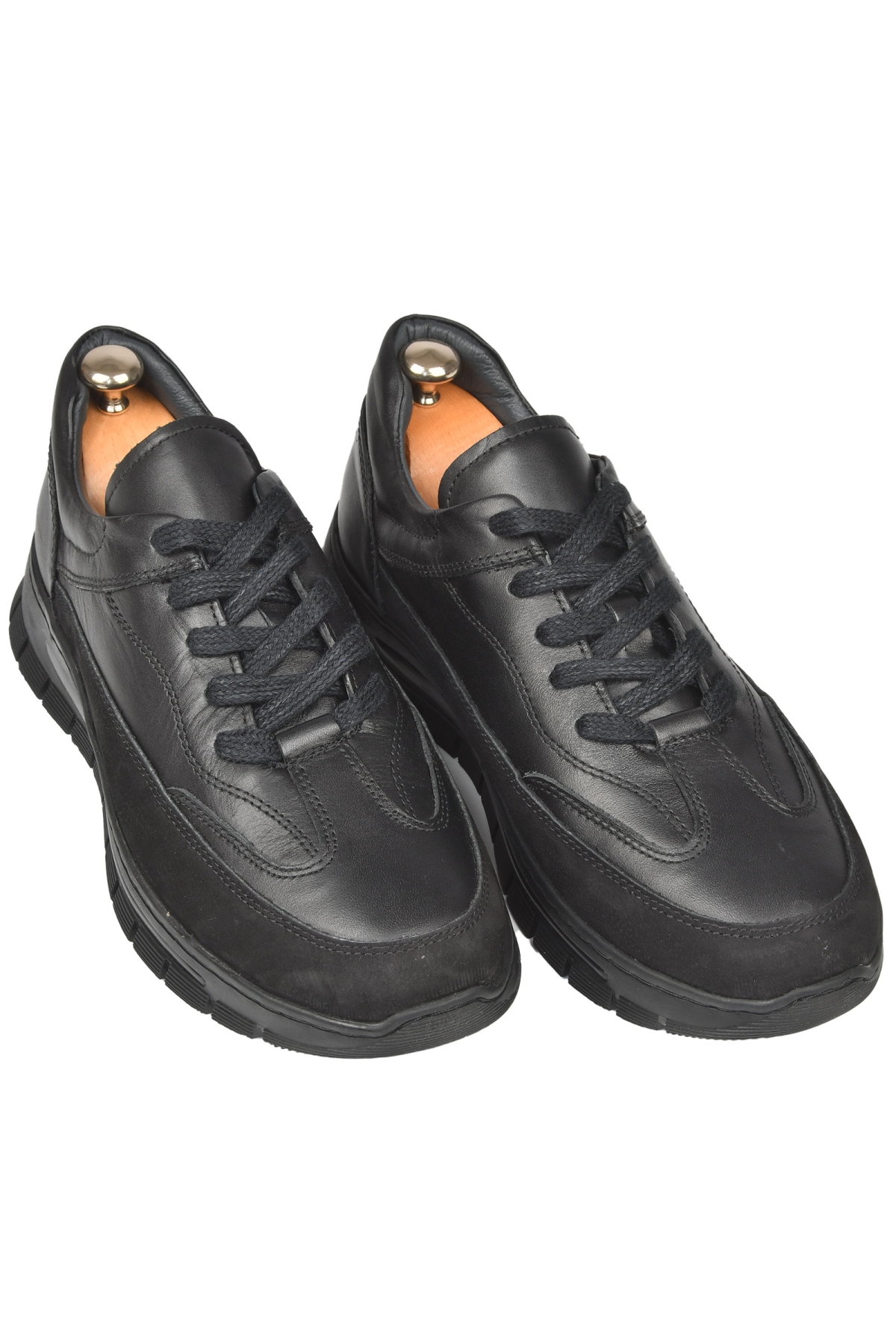 DeepSEA Erkek Siyah Bağcıklı Yüksek Taban Ortopedik Orijinal Deri Spor Ayakkabı Sneaker 2501007 - Görsel 3