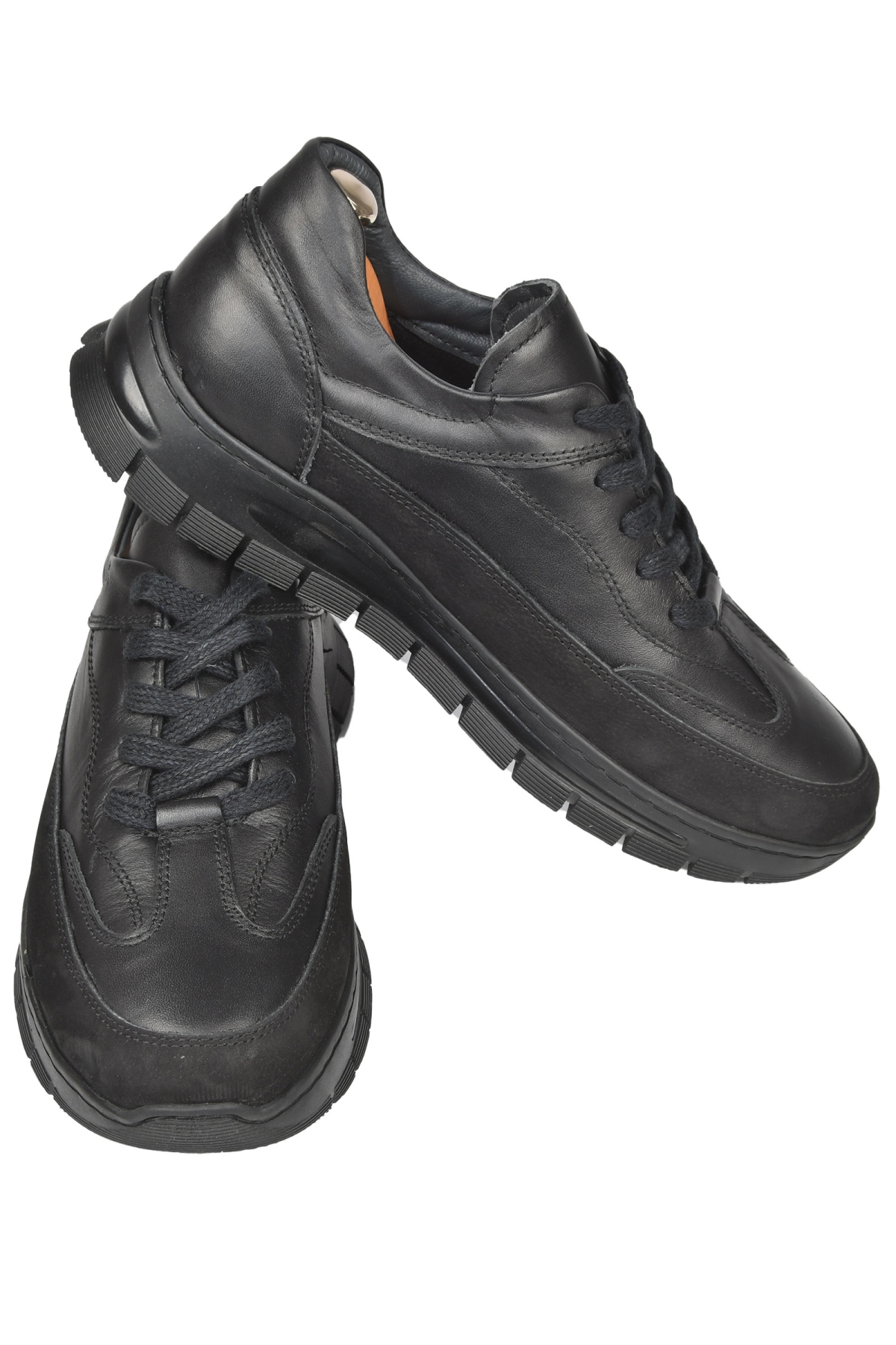 DeepSEA Erkek Siyah Bağcıklı Yüksek Taban Ortopedik Orijinal Deri Spor Ayakkabı Sneaker 2501007 - Görsel 6