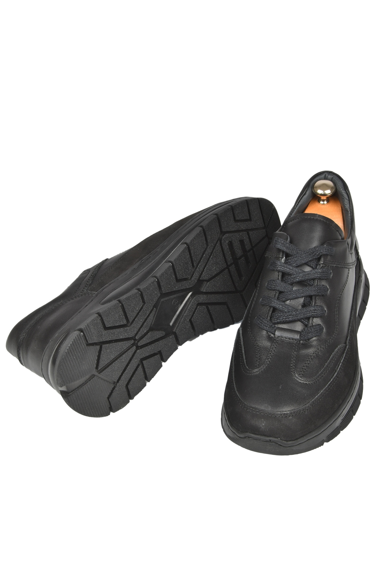 DeepSEA Erkek Siyah Bağcıklı Yüksek Taban Ortopedik Orijinal Deri Spor Ayakkabı Sneaker 2501007 - Görsel 7