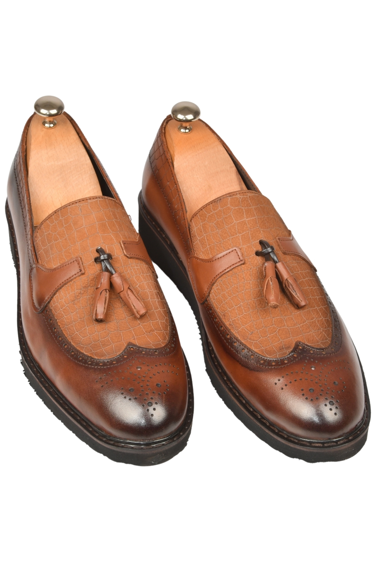 DeepSEA Erkek Taba DeepSEA Lazer İşlemeli Püsküllü Yüksek Ortopedik Taban Orjinal Deri Ayakkabı 2509981 - Görsel 5