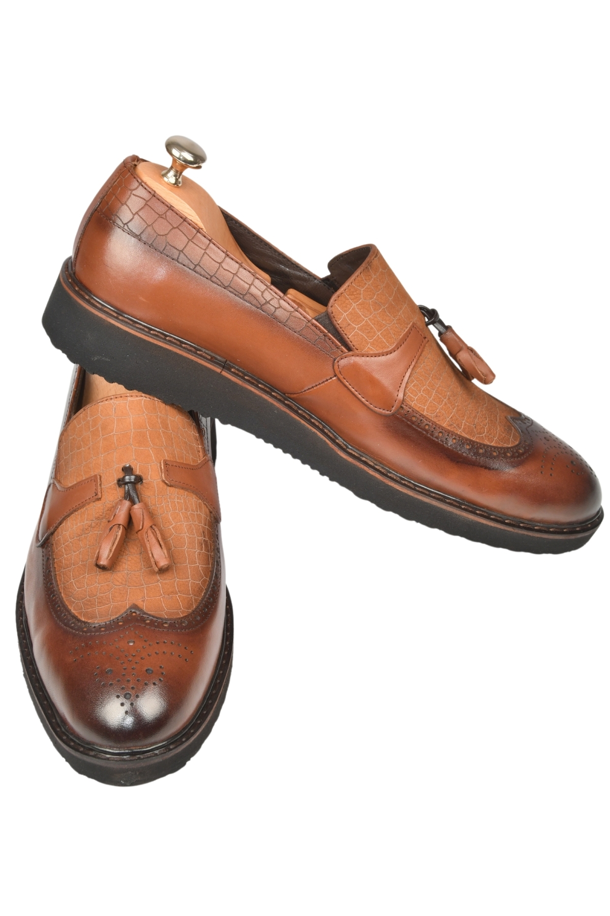 DeepSEA Erkek Taba DeepSEA Lazer İşlemeli Püsküllü Yüksek Ortopedik Taban Orjinal Deri Ayakkabı 2509981 - Görsel 6