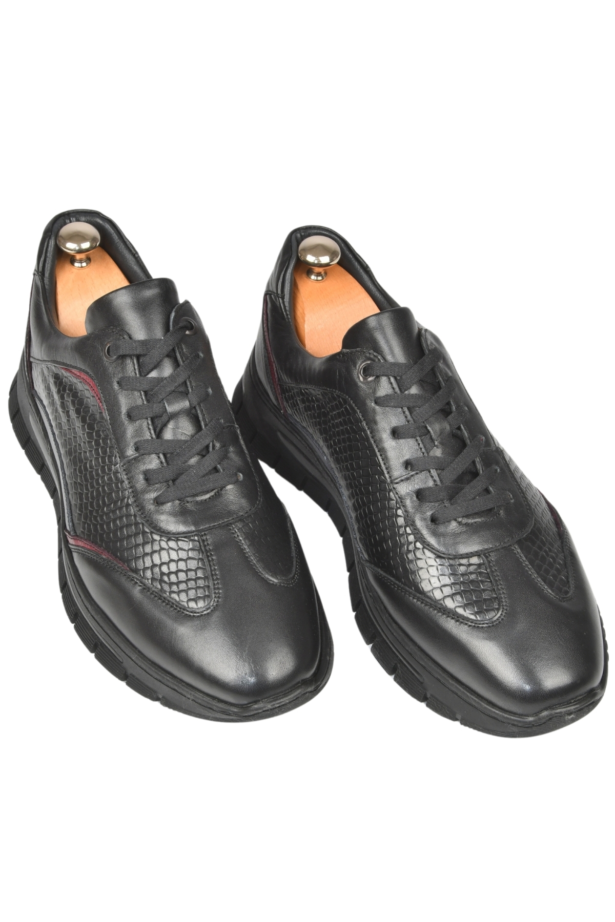 DeepSEA Erkek Siyah Desenli Bağcıklı Yüksek Taban Deri Spor Ayakkabı Casual Sneaker 2509994 - Görsel 5