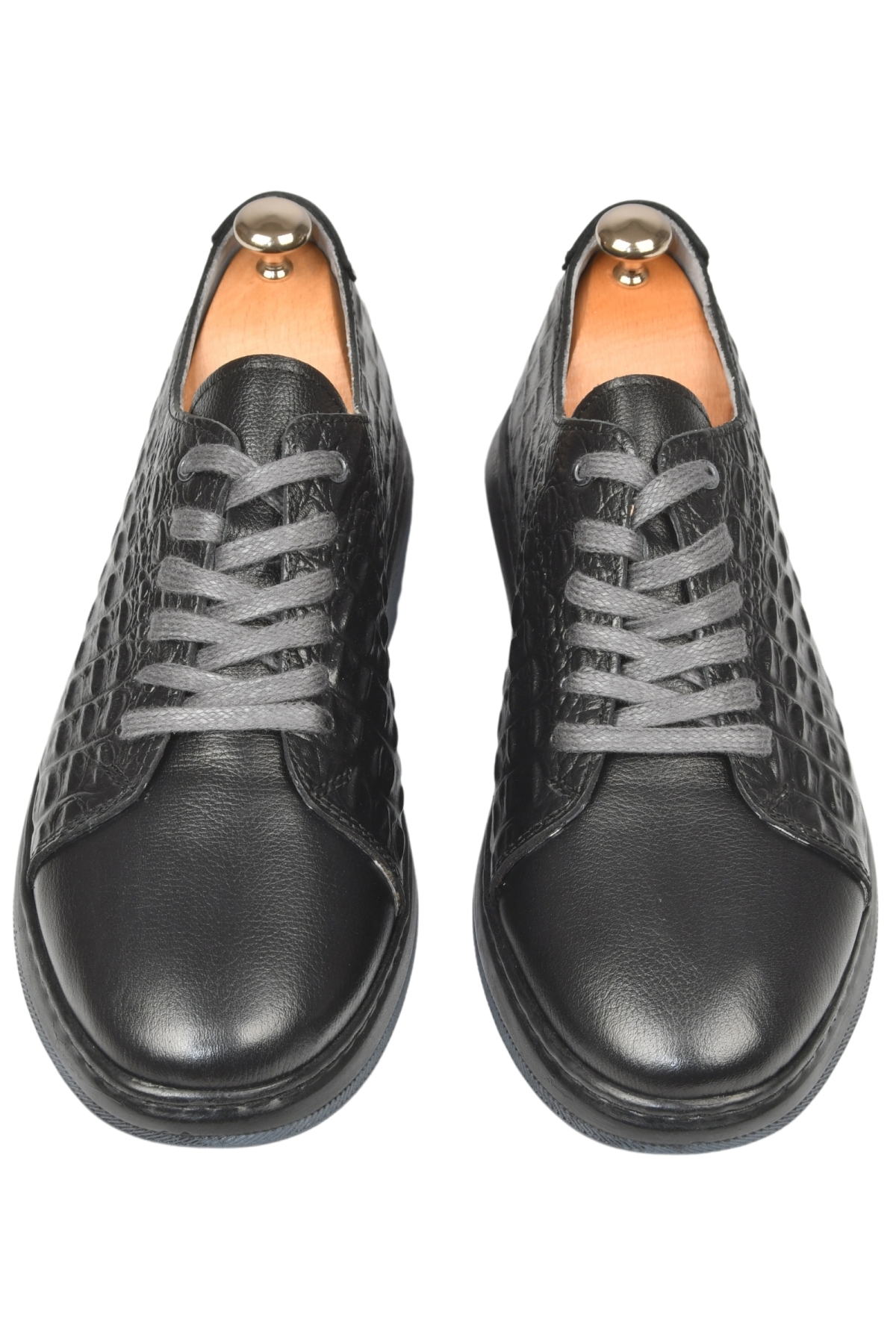 DeepSEA Erkek Siyah Yanları Kabartma Desenli Ortopedik Taban Hakiki Deri Casual Ayakkabı Sneaker 2509968 - Görsel 3