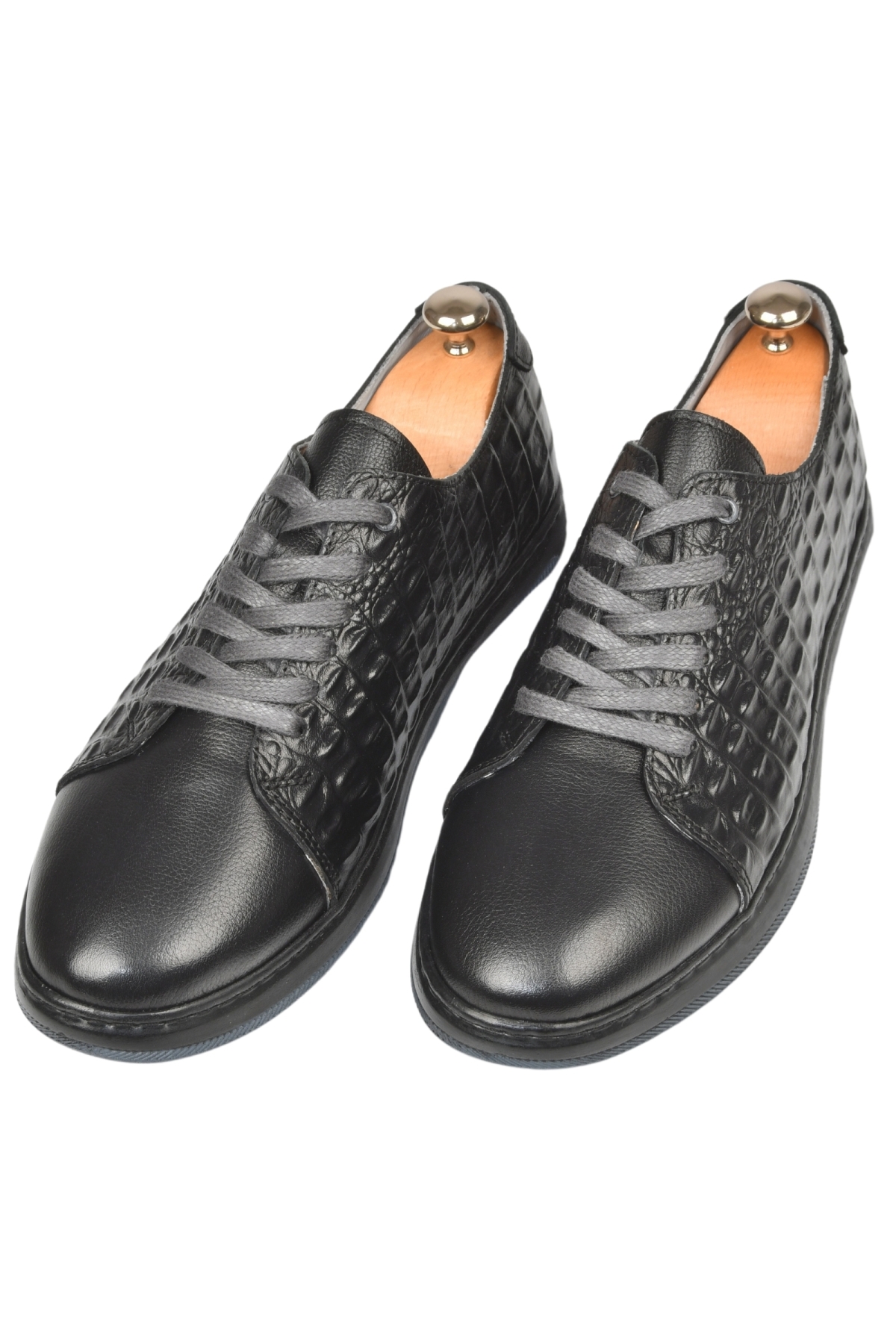 DeepSEA Erkek Siyah Yanları Kabartma Desenli Ortopedik Taban Hakiki Deri Casual Ayakkabı Sneaker 2509968 - Görsel 5