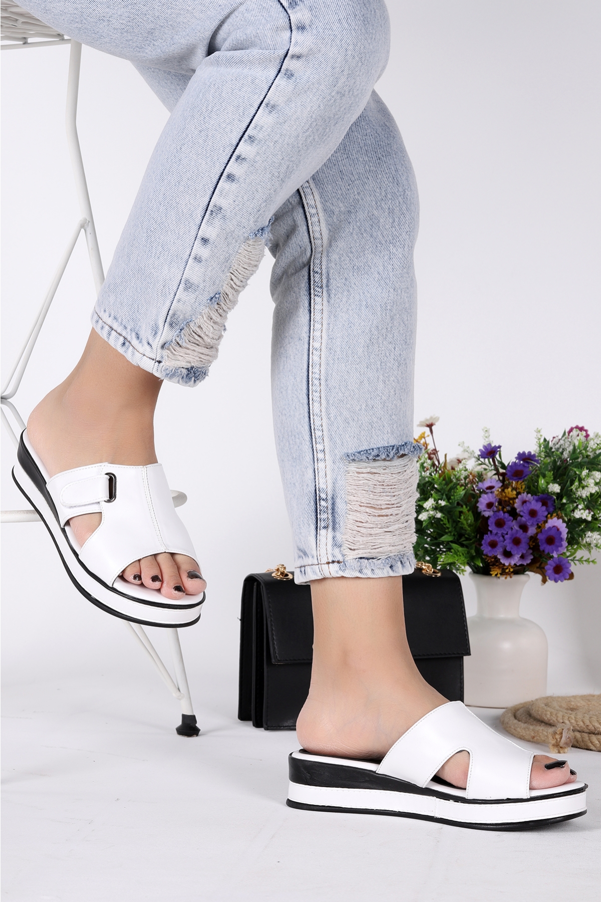 Cırtlı Günlük Kadın Terlik Plt 164 Beyaz - Görsel 4
