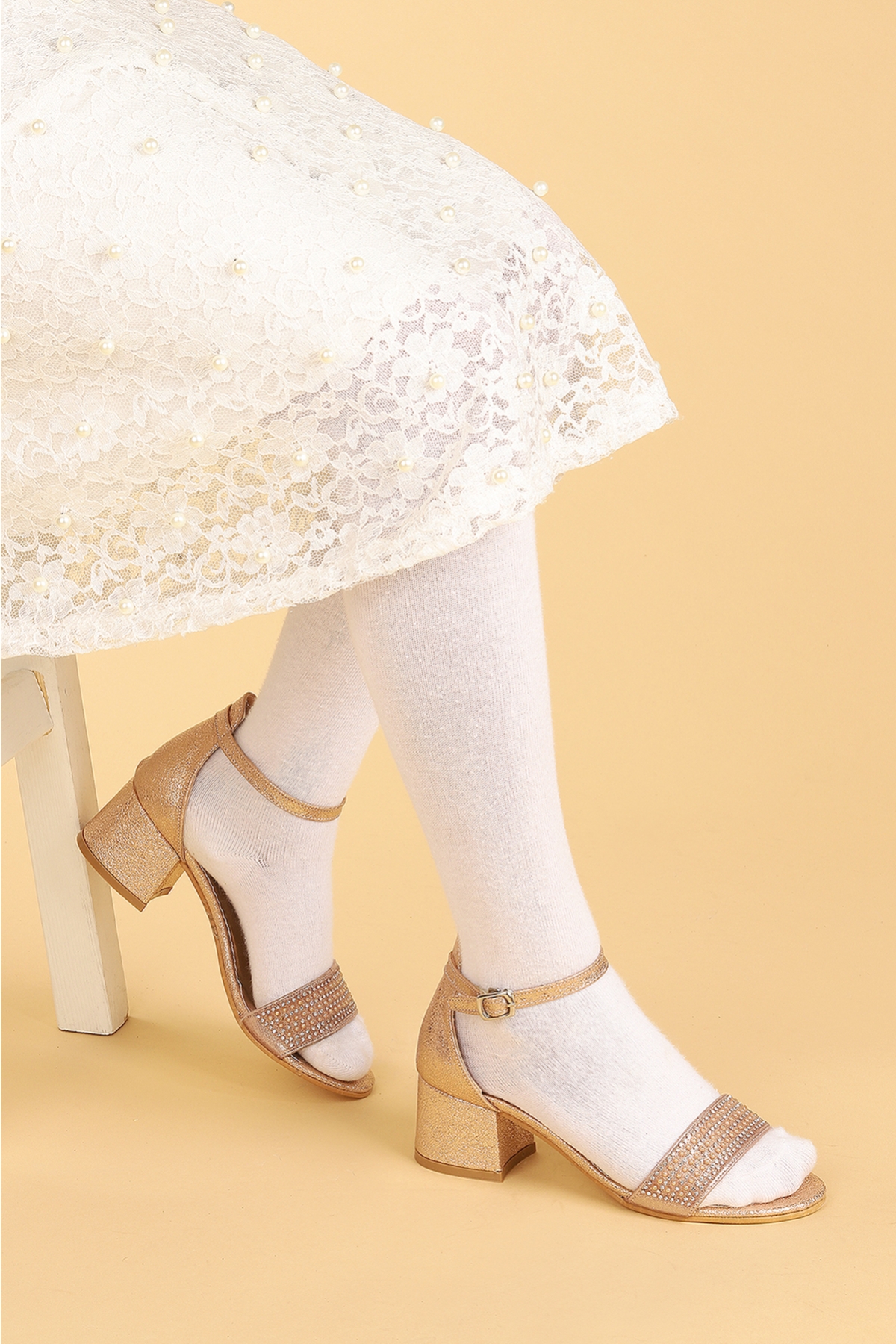 Elinor Çatlak Günlük Kız Çocuk 3 Cm Topuklu Sandalet Abiye Ayakkabı Bakır - Görsel 2