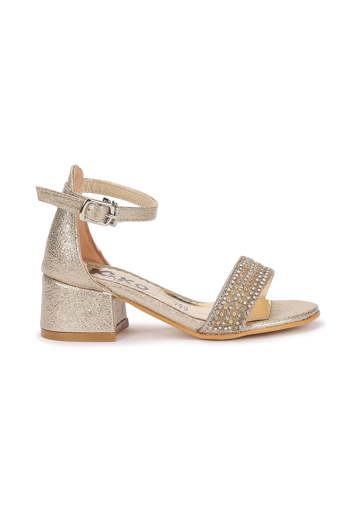 Elinor Çatlak Günlük Kız Çocuk 3 Cm Topuklu Sandalet Abiye Ayakkabı Altın - Görsel 2