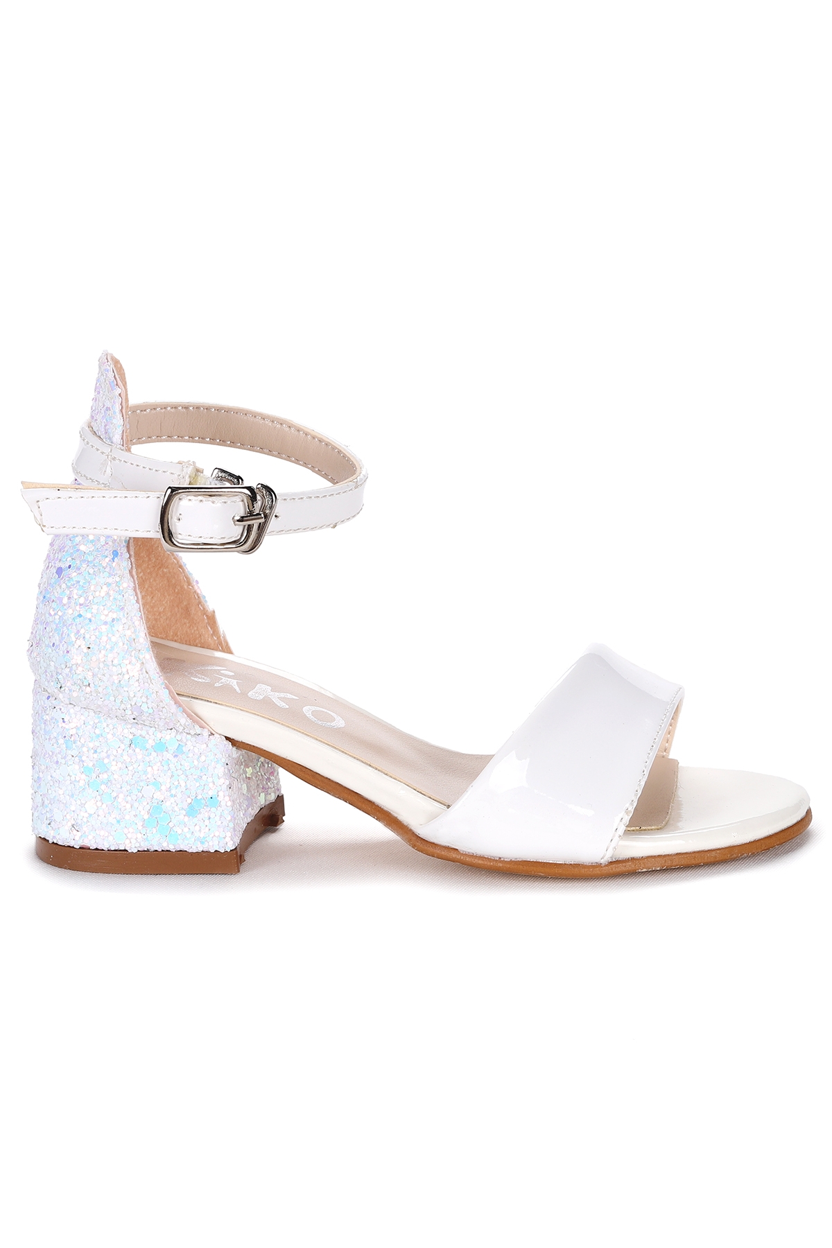 Sheila Ayna Çam Günlük Kız Çocuk 3 Cm Topuklu Sandalet Abiye Ayakkabı Beyaz - Görsel 5