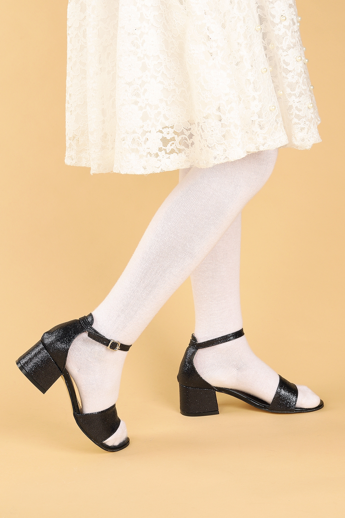 Alexa Günlük Kız Çocuk 4 Cm Topuklu Sandalet Abiye Ayakkabı Siyah - Görsel 4