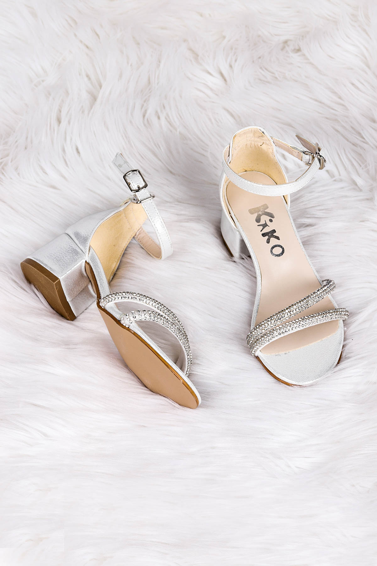 Sarer Taşlı Kız Çocuk 3 Cm Topuklu Sandalet Abiye Ayakkabı Sedef - Görsel 3