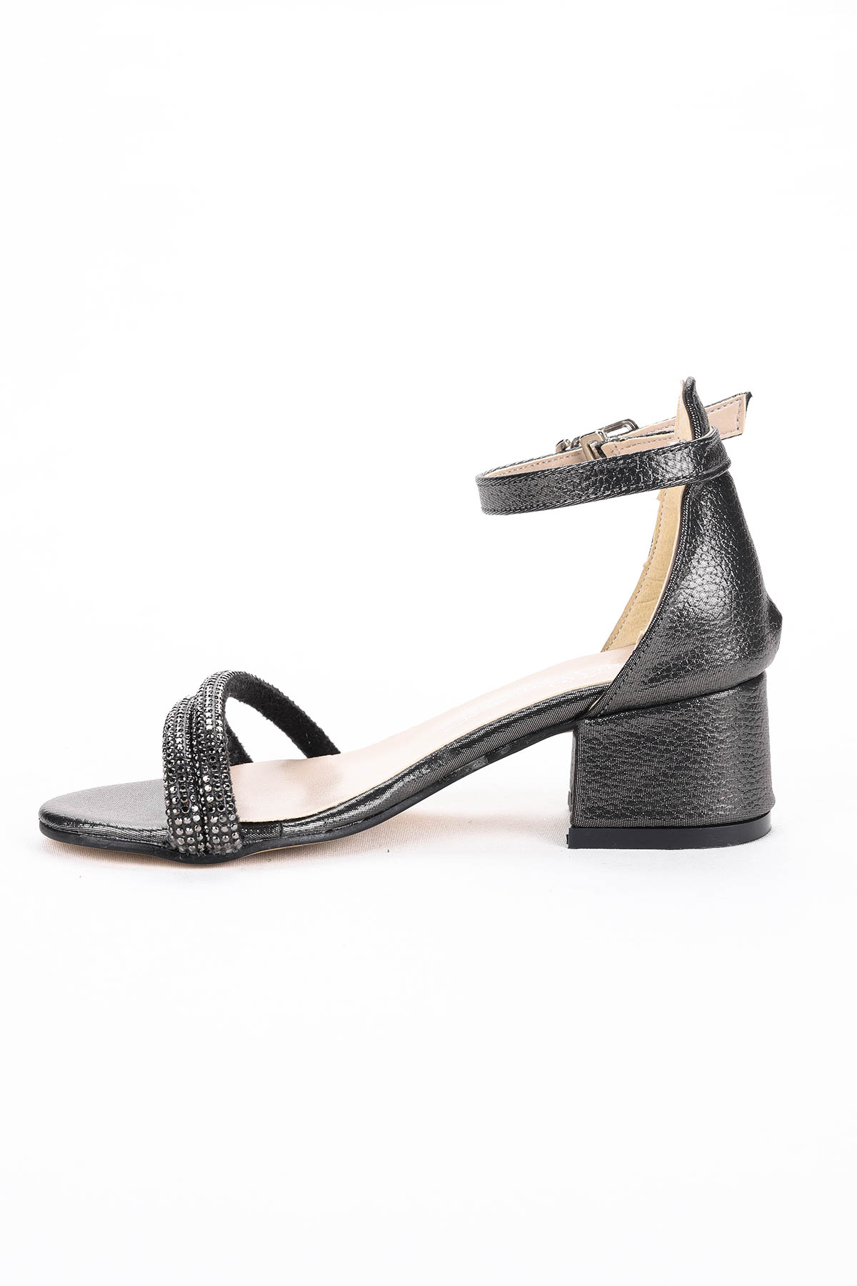 Sarer Taşlı Kız Çocuk 3 Cm Topuklu Sandalet Abiye Ayakkabı Platin - Görsel 6