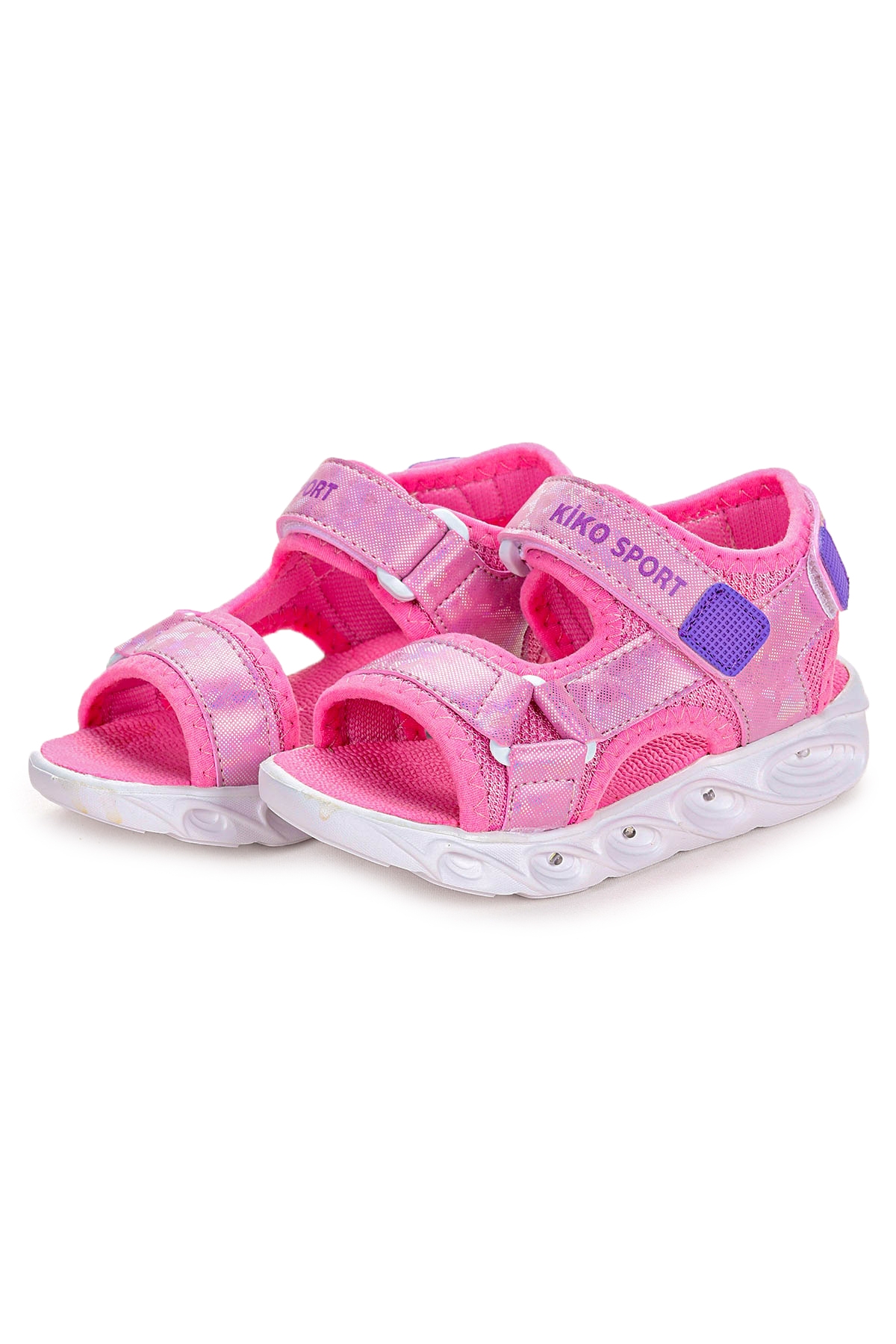 133 Hologram Işıklı Kız Çocuk Cırtlı Sandalet Ayakkabı Pembe - Görsel 4