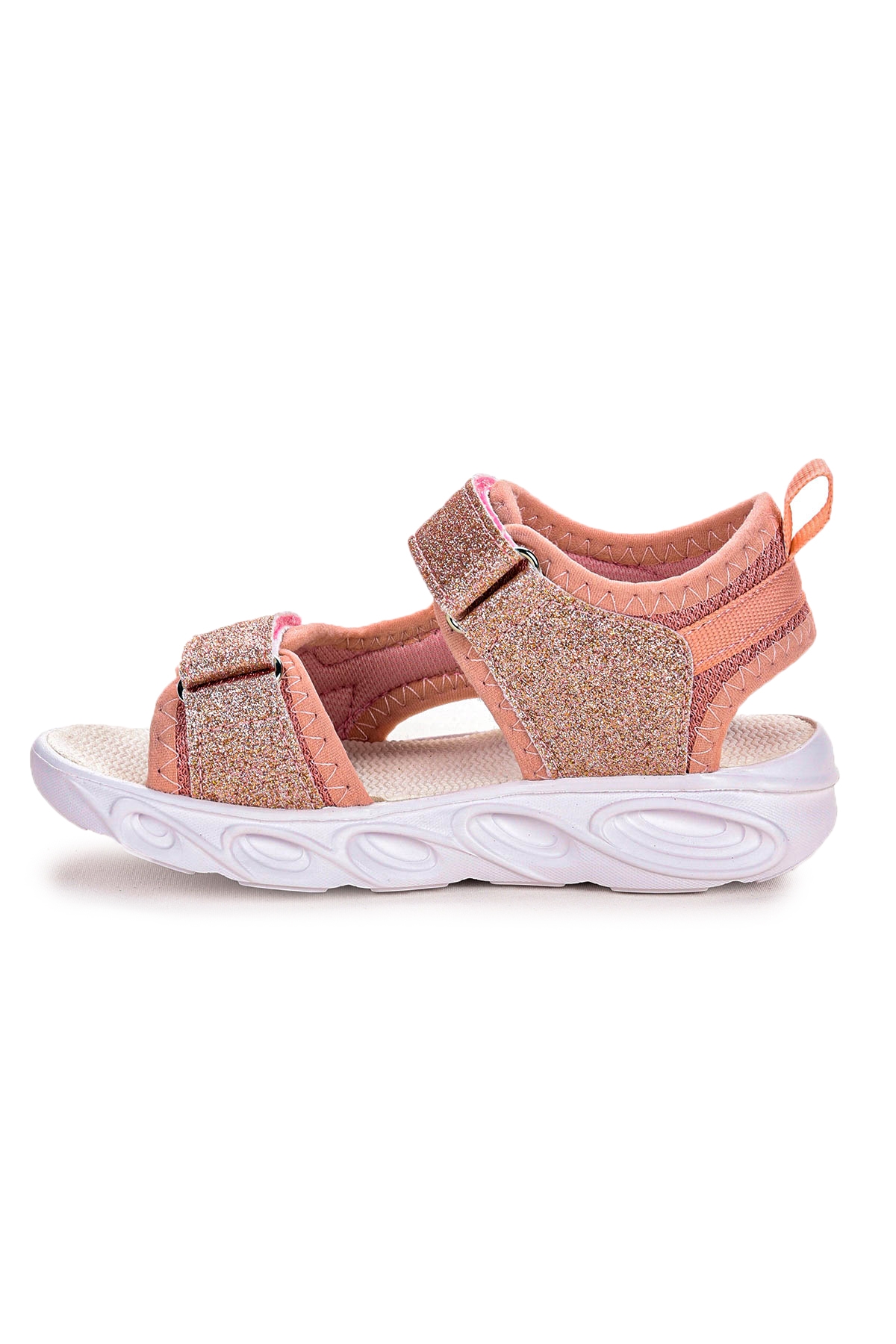 102 Simli Işıklı Kız Çocuk Cırtlı Sandalet Ayakkabı Pudra - Görsel 3