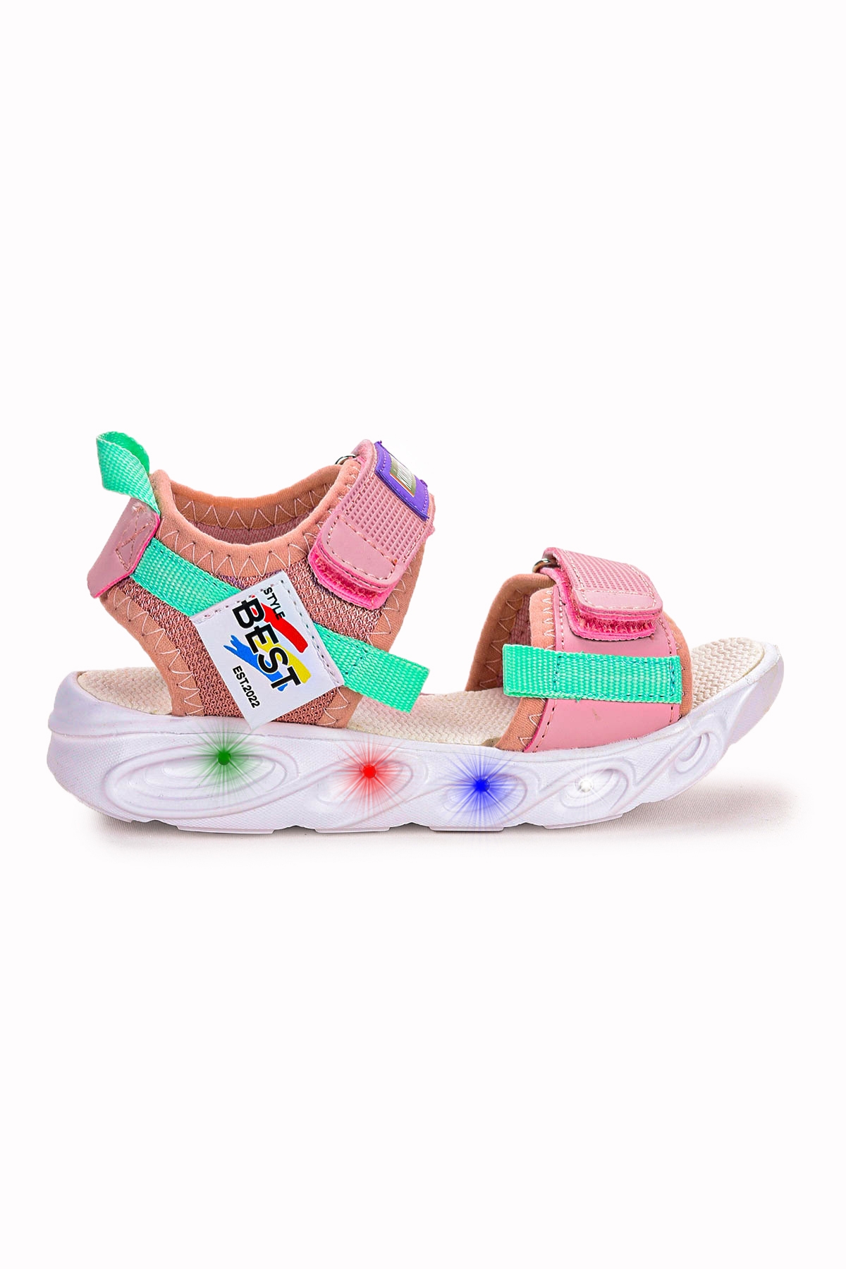 100 Işıklı Kız Çocuk Cırtlı Sandalet Ayakkabı 100 Pudra - Yeşil - Görsel 2