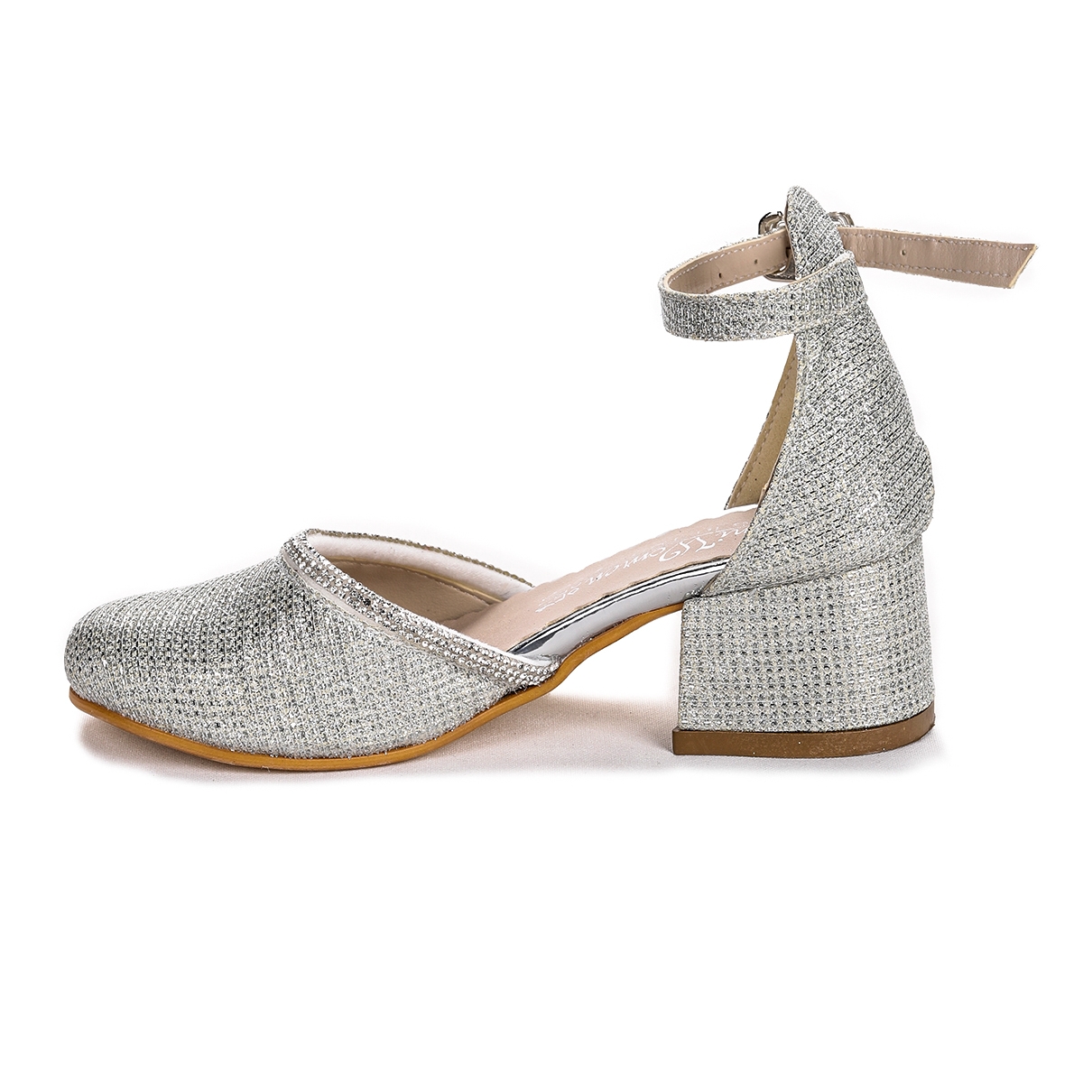 Ressa Çupra Taşlı Kız Çocuk 5 Cm Topuklu Sandalet Abiye Ayakkabı Gümüş - Görsel 6