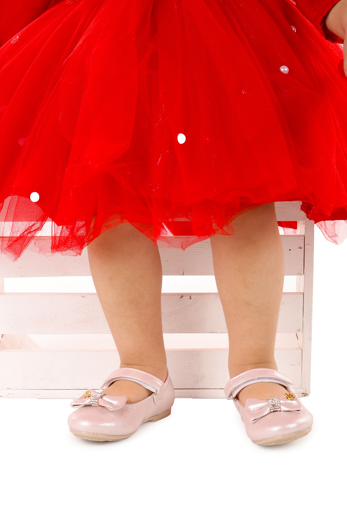 Withbow Vakko Cırtlı Fiyonklu Kız Çocuk Babet Ayakkabı Pudra - Görsel 3