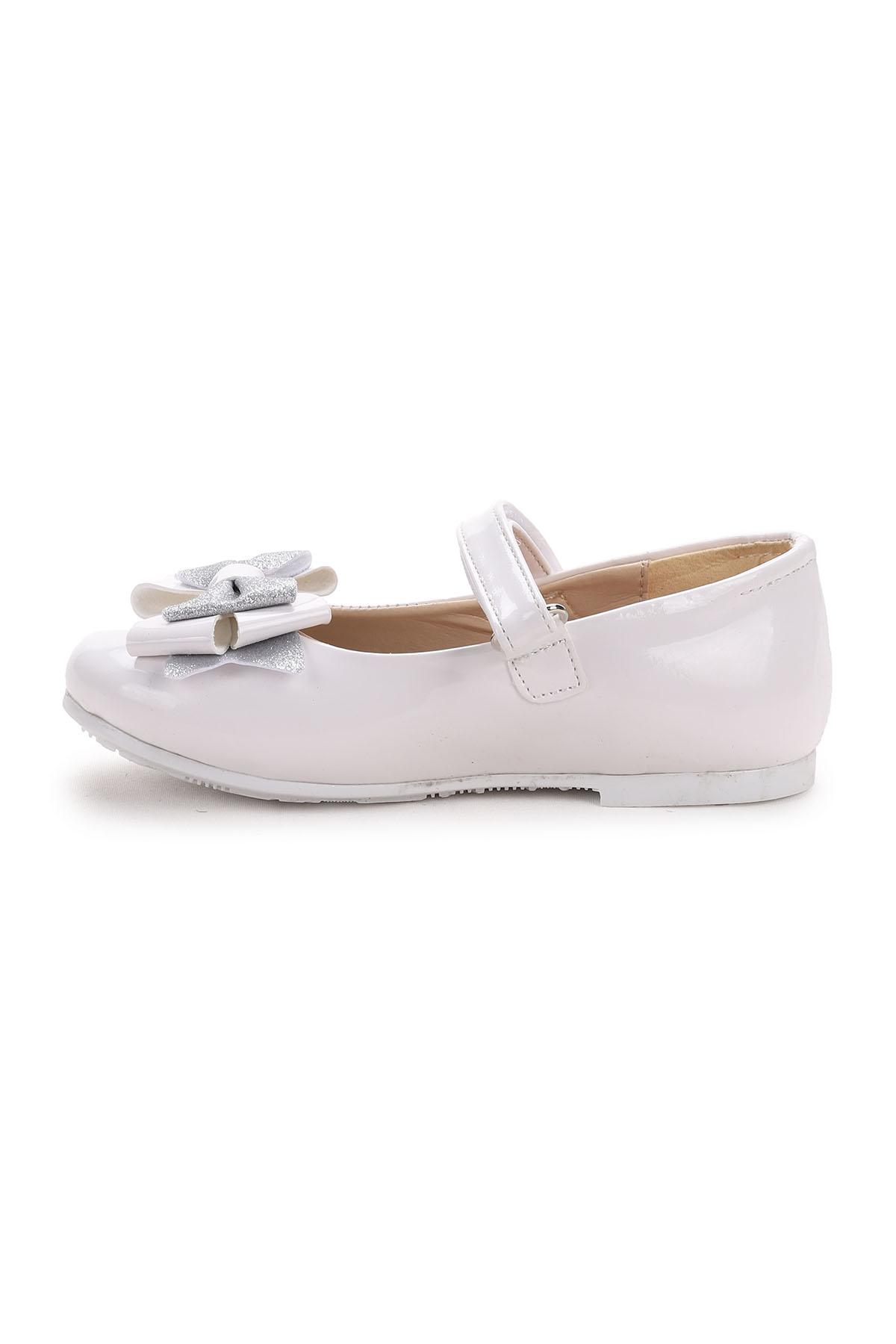 Silvery Rugan Cırtlı Kum Sim Fiyonklu Kız Çocuk Babet Ayakkabı Beyaz - Görsel 6
