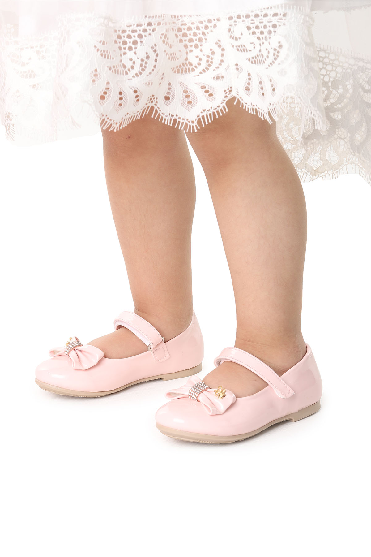 Withbow Rugan Cırtlı Fiyonklu Kız Çocuk Babet Ayakkabı Pudra - Görsel 2