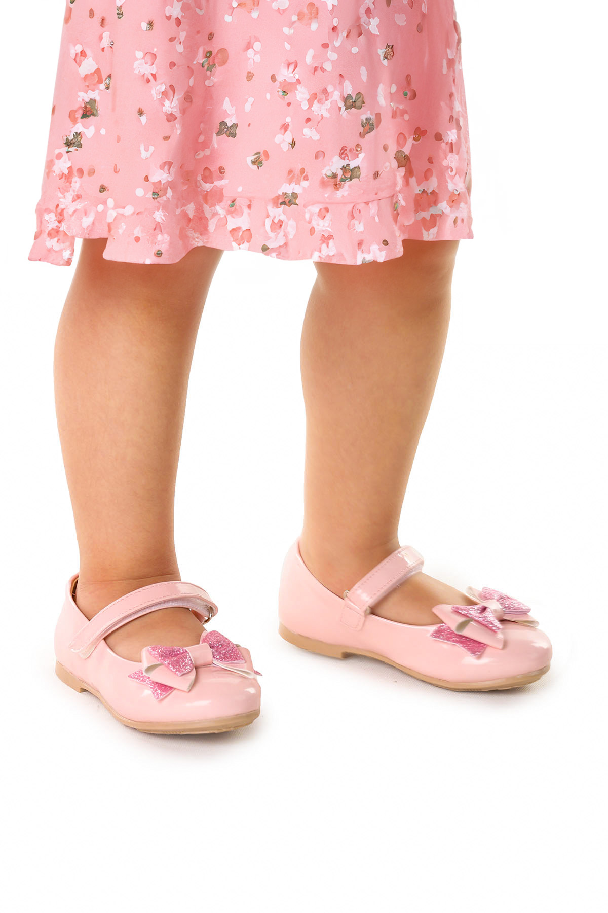 Silvery Rugan Cırtlı Kum Sim Fiyonklu Kız Çocuk Babet Ayakkabı Pembe - Görsel 4